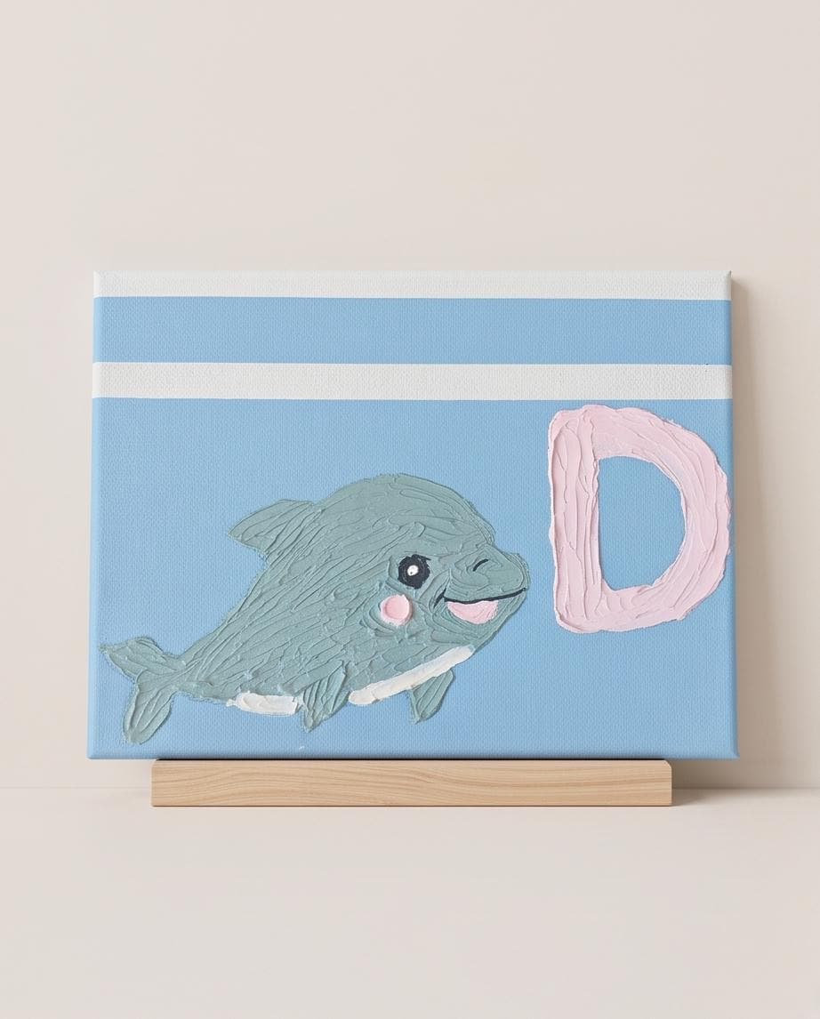 Dolphin Nursery Wall Art, Letter D Textured Canvas, Handmade Alphabet Painting, Baby Boy Room Decor, Ocean Kids Room Art