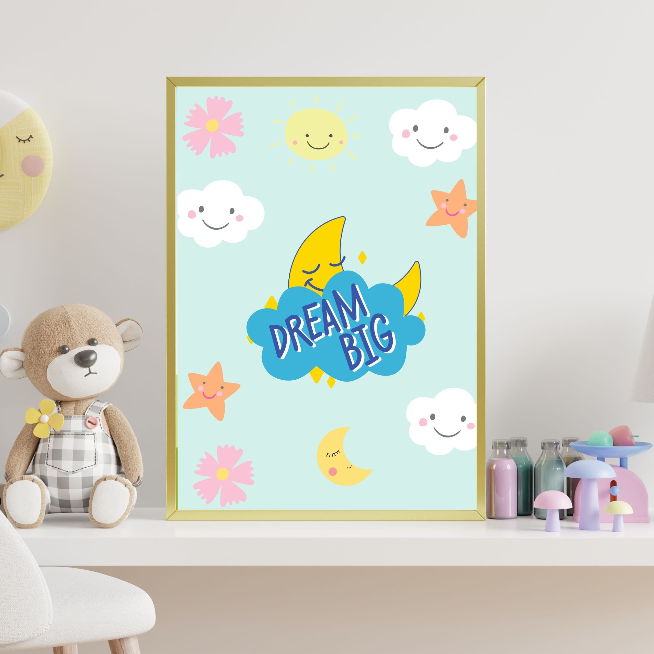 Dream Big Kids Room Art Print, Moon, Stars, Clouds (Digital Download) - image 4