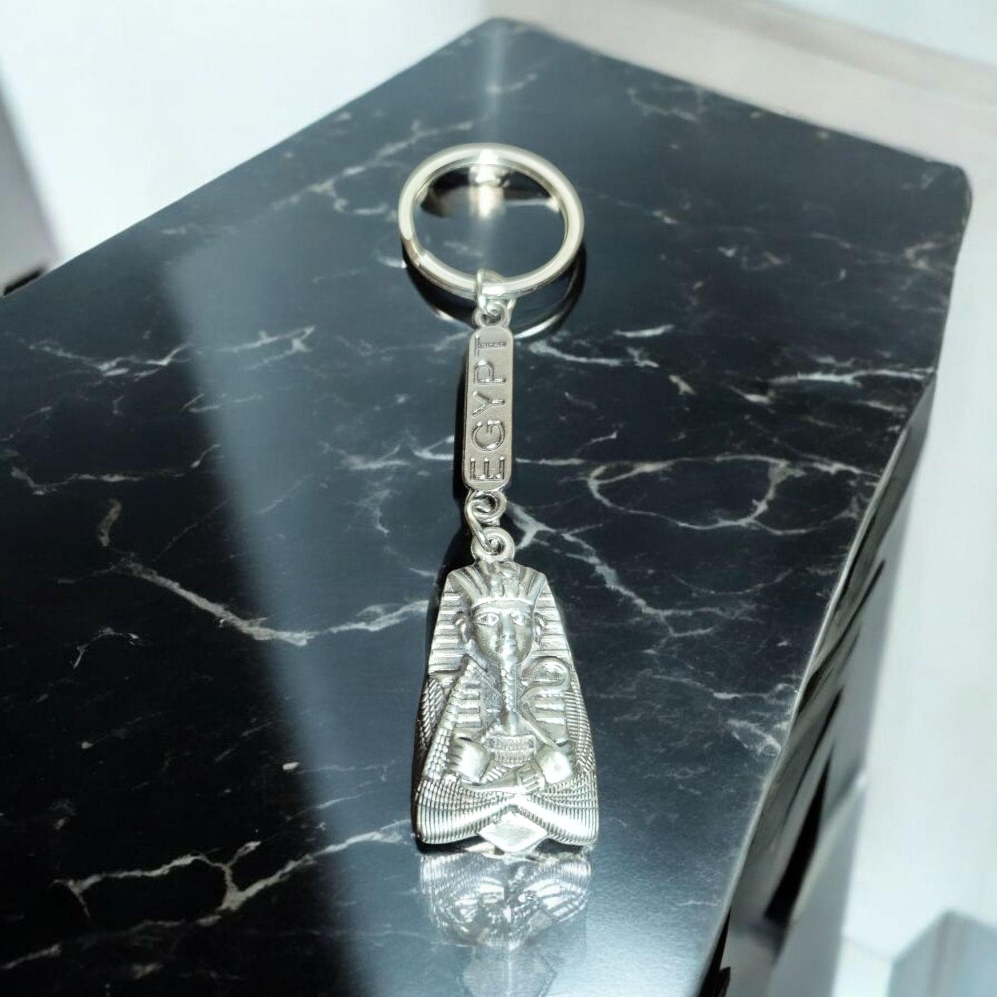 Egyptian Pharaoh Keychain | Ancient Egypt Souvenir | Silver/Redish Metal Key Ring | Travel Gift from Egypt, Egyptian Hieroglyphics Souvenir
