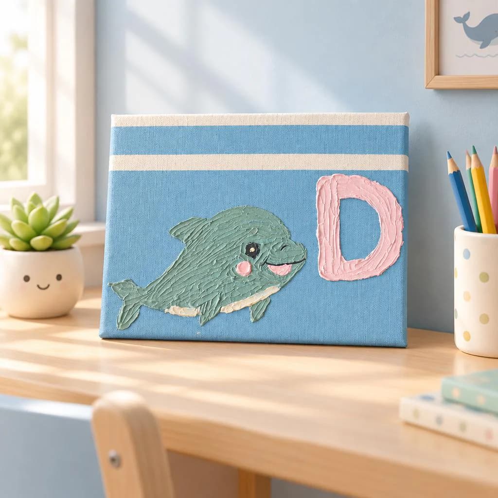 Dolphin Nursery Wall Art, Letter D Textured Canvas, Handmade Alphabet Painting, Baby Boy Room Decor, Ocean Kids Room Art - image 4