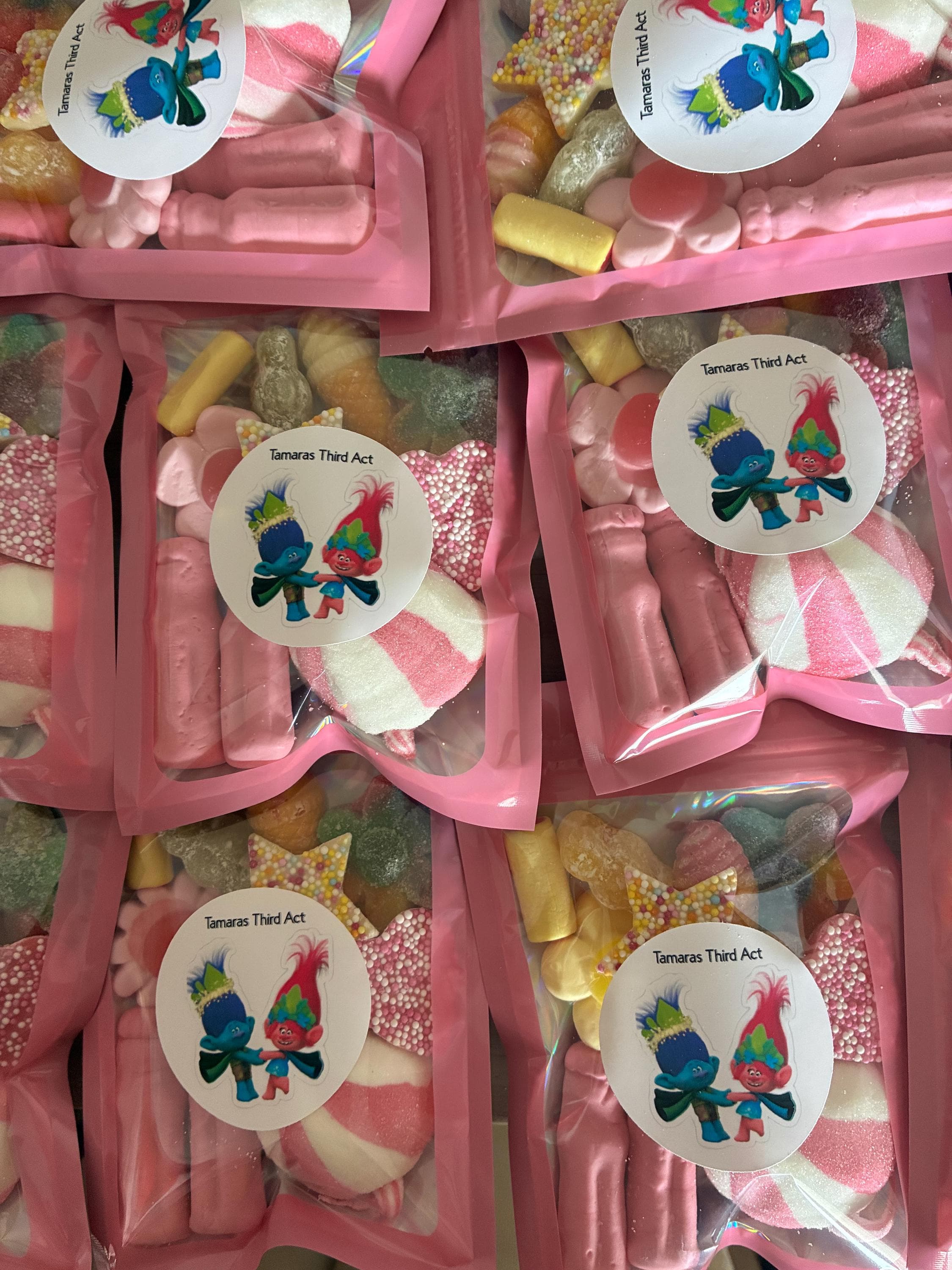 Trolls Themed Party Favors, Personalized Candy Pouches, Assorted Sweets Mix - image 2