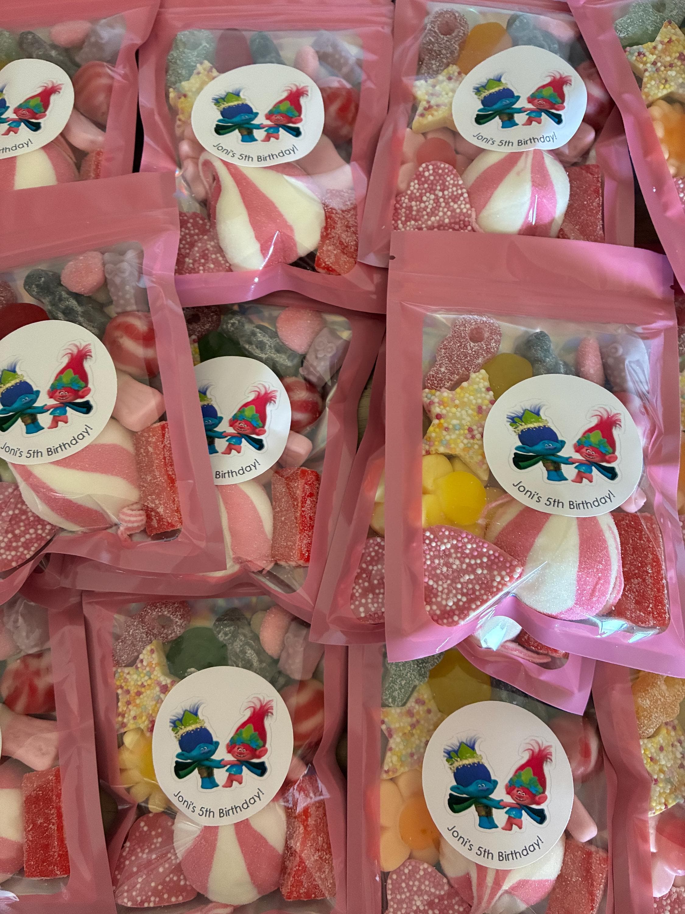 Trolls Themed Party Favors, Personalized Candy Pouches, Assorted Sweets Mix