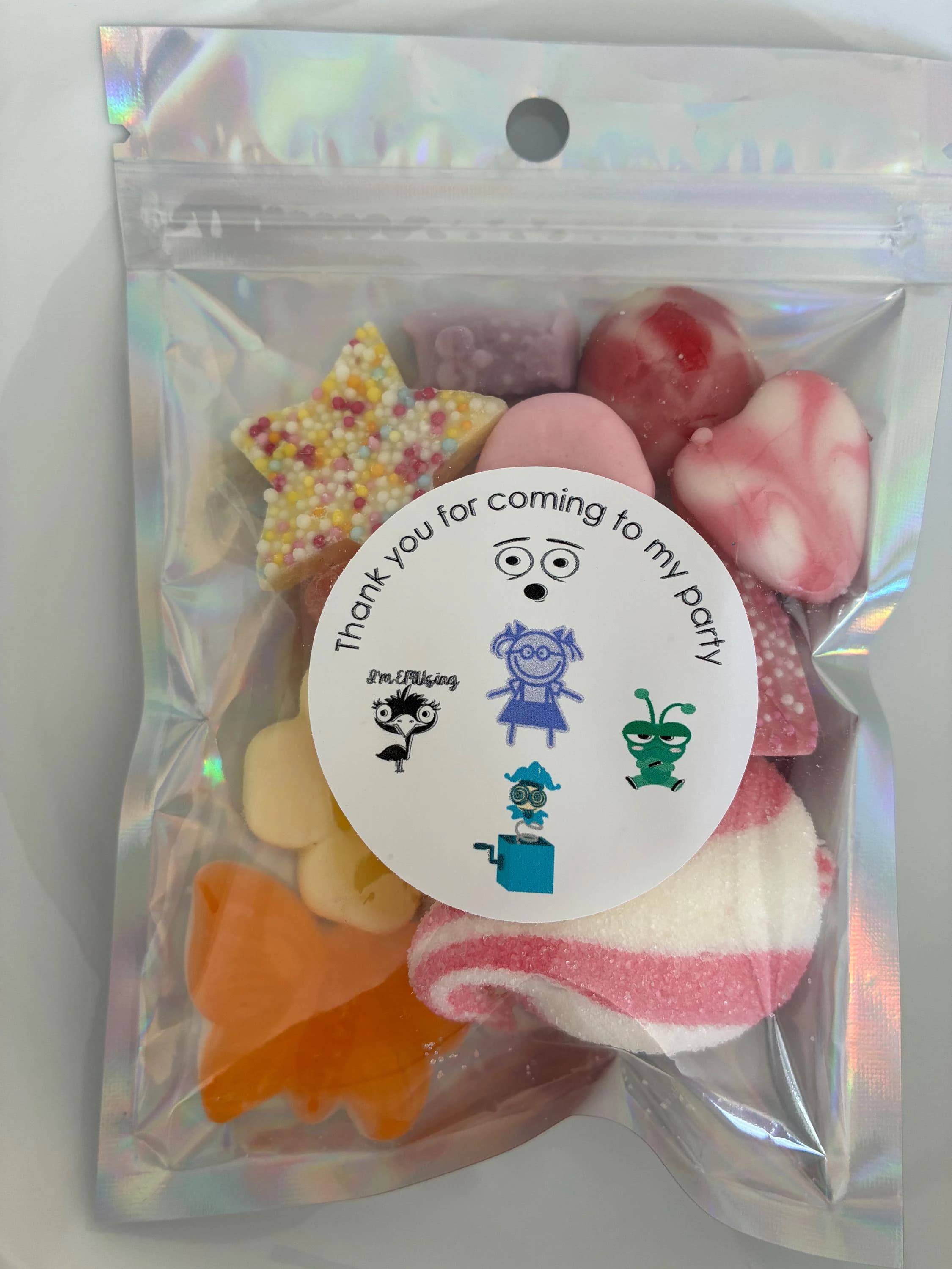 Personalised inside out  theme Candy Pouches: Kids Party Favours, Pre-filled Sweet Bags