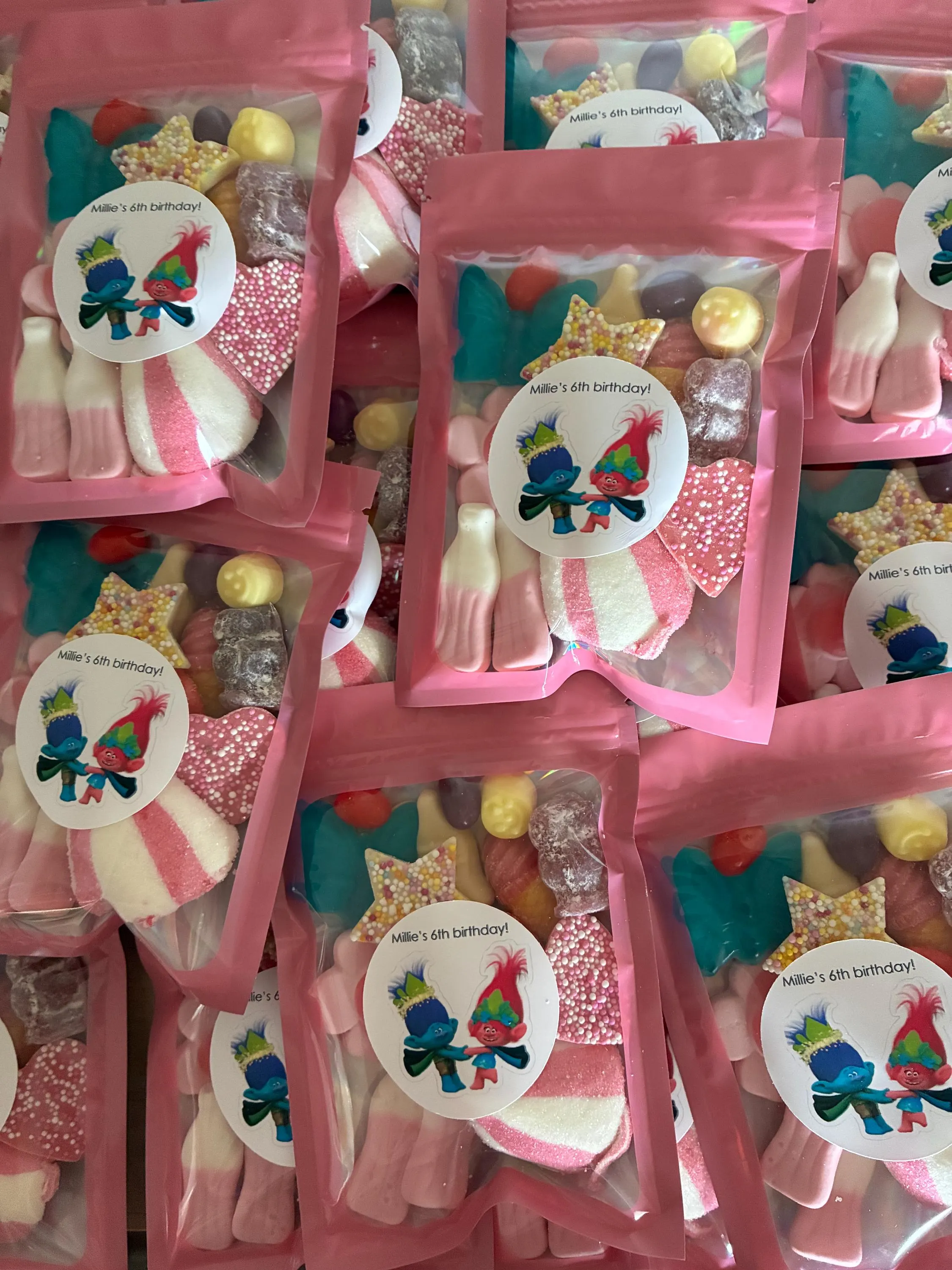 Trolls Themed Party Favors, Personalized Candy Pouches, Assorted Sweets Mix - image 3