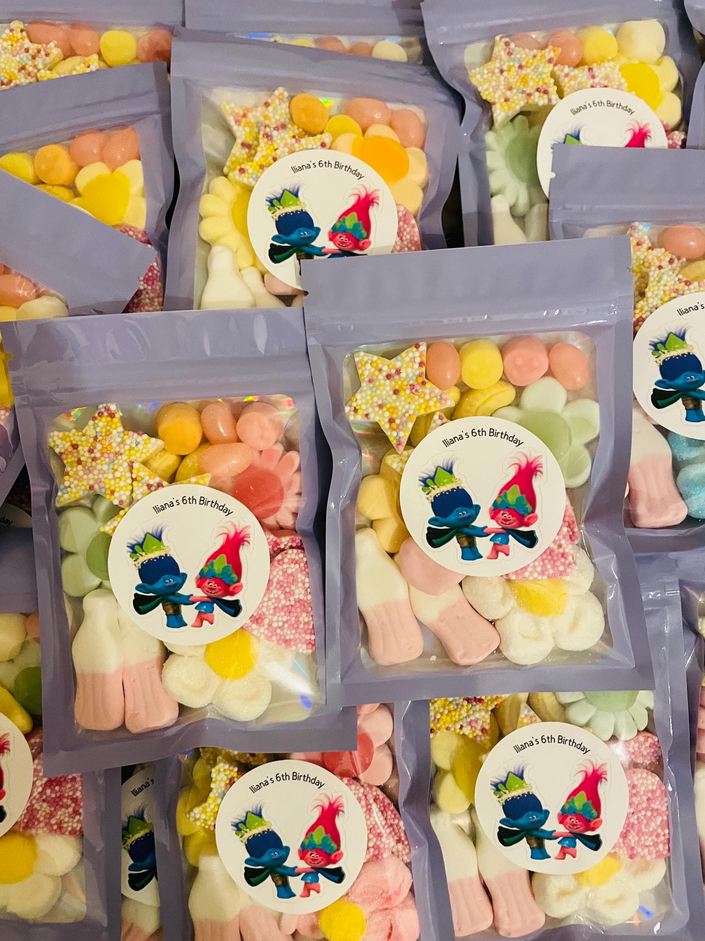 Trolls Themed Party Favors, Personalized Candy Pouches, Assorted Sweets Mix - image 4