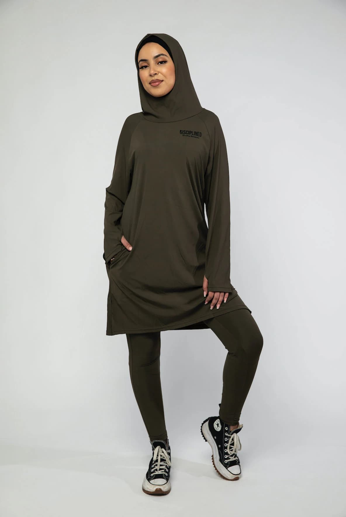 Modest Activewear/Swimwear Hoodie - Olive Green - image 2