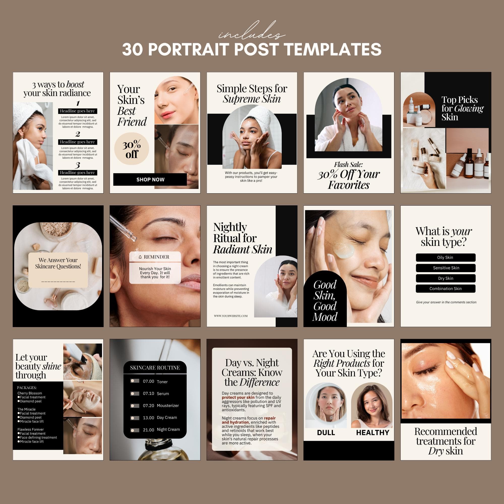 Skincare Instagram Templates | 30 Square Posts + 20 Story Templates | Editable Canva Design | Beauty  Aesthetics Media Kit - image 3
