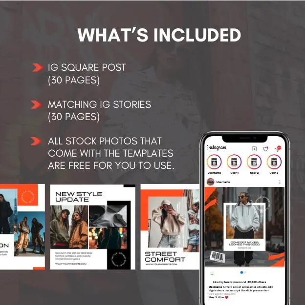 Streetwear Instagram Templates | 30 Square Posts + 30 Story Templates | Editable Canva Design | Urban Fashion Social Media Kit - image 2
