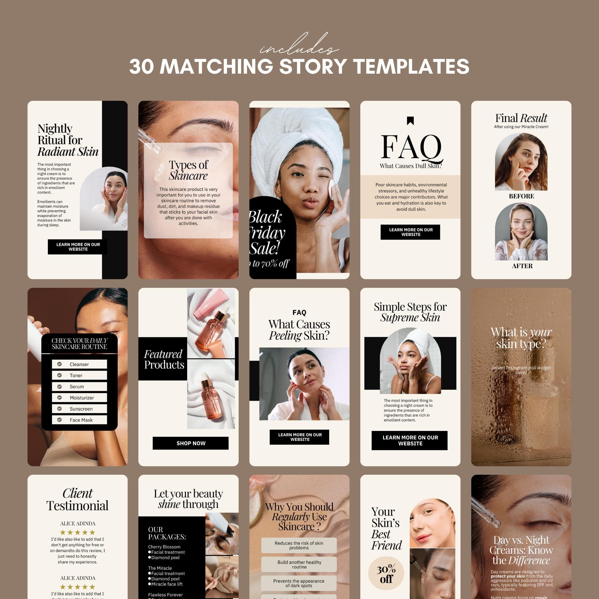 Skincare Instagram Templates | 30 Square Posts + 20 Story Templates | Editable Canva Design | Beauty  Aesthetics Media Kit - image 5