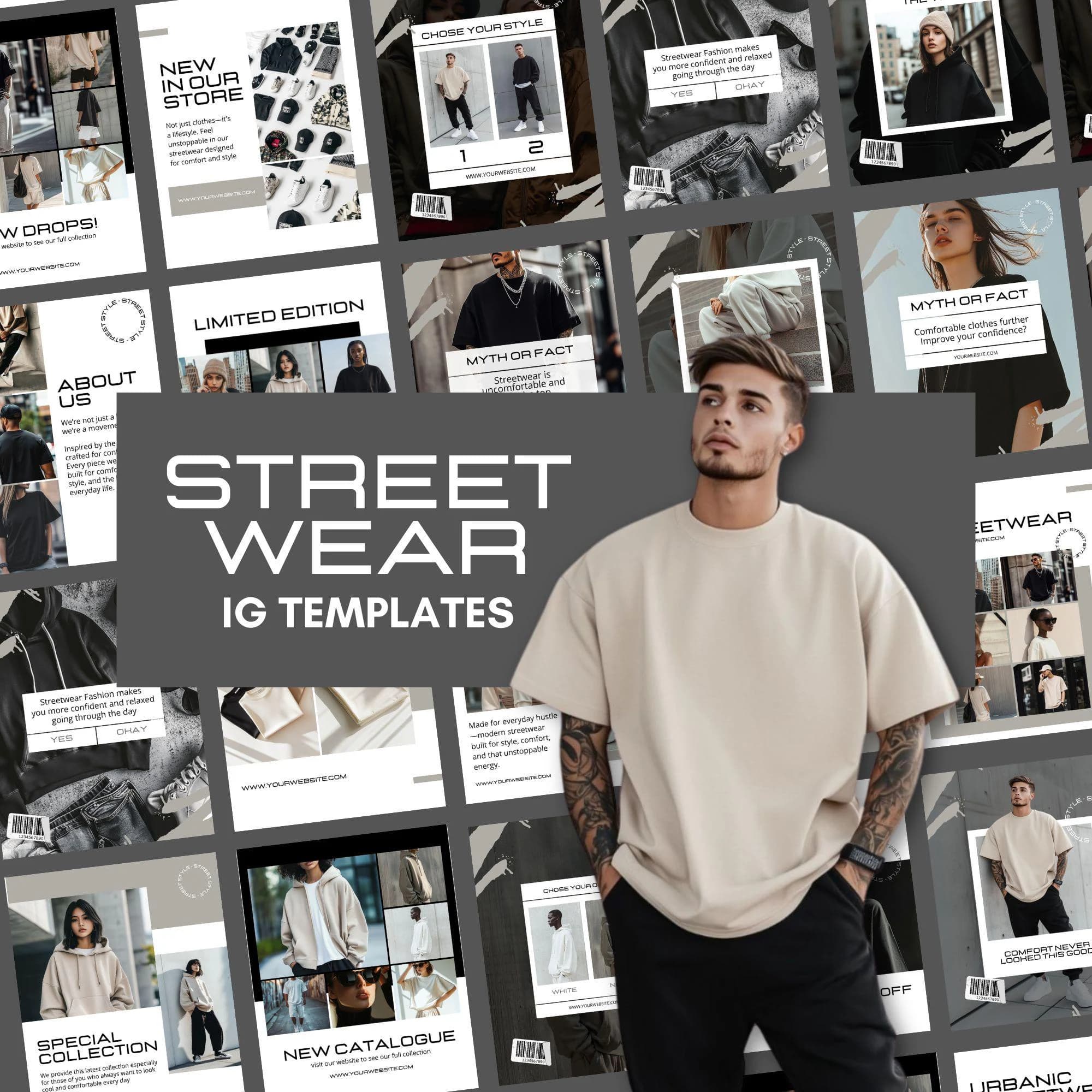 Streetwear Aesthetic Instagram Template Bundle | Editable Canva Templates + Bonus Stock Photos