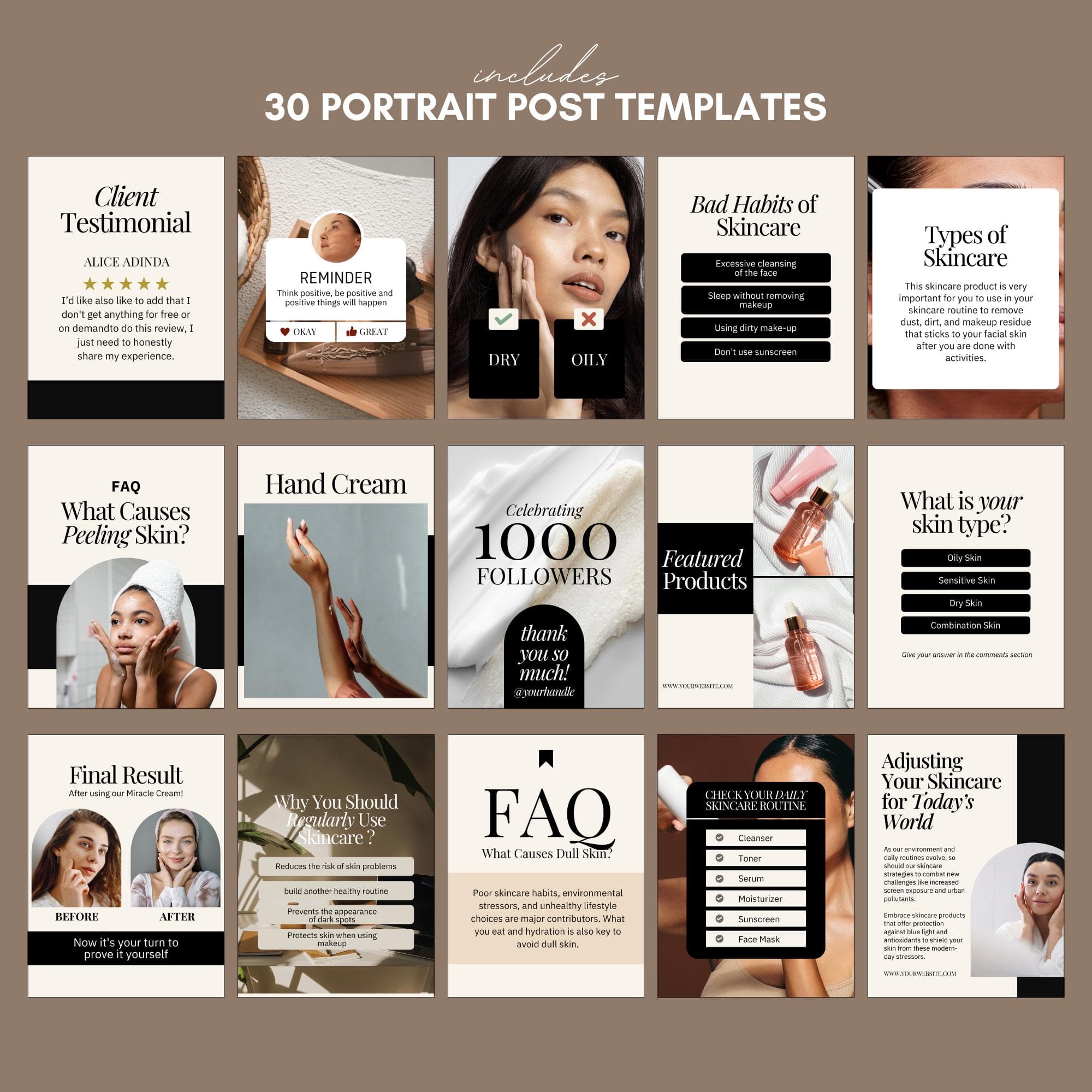 Skincare Instagram Templates | 30 Square Posts + 20 Story Templates | Editable Canva Design | Beauty  Aesthetics Media Kit - image 4