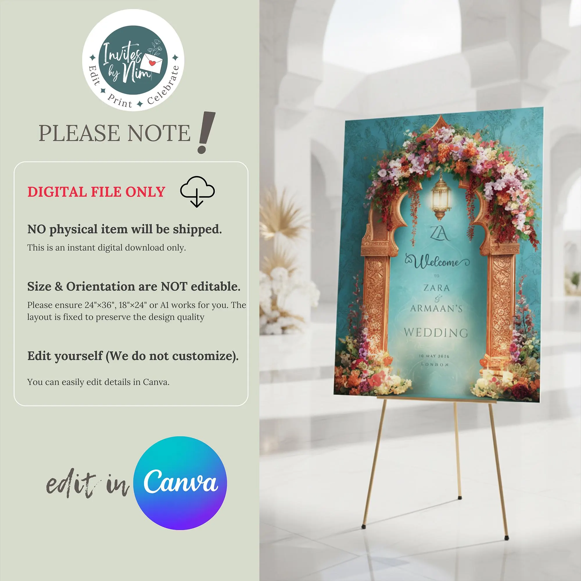Editable Nikah Welcome Sign Template, Muslim Wedding Welcome Poster, Islamic Wedding Decor, Wedding Wedding Sign, Nikah Signage - image 2