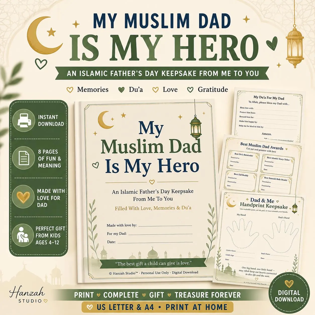 My Muslim Dad Is My Hero Keepsake Book | Islamic Father's Day Gift (Digital Download)