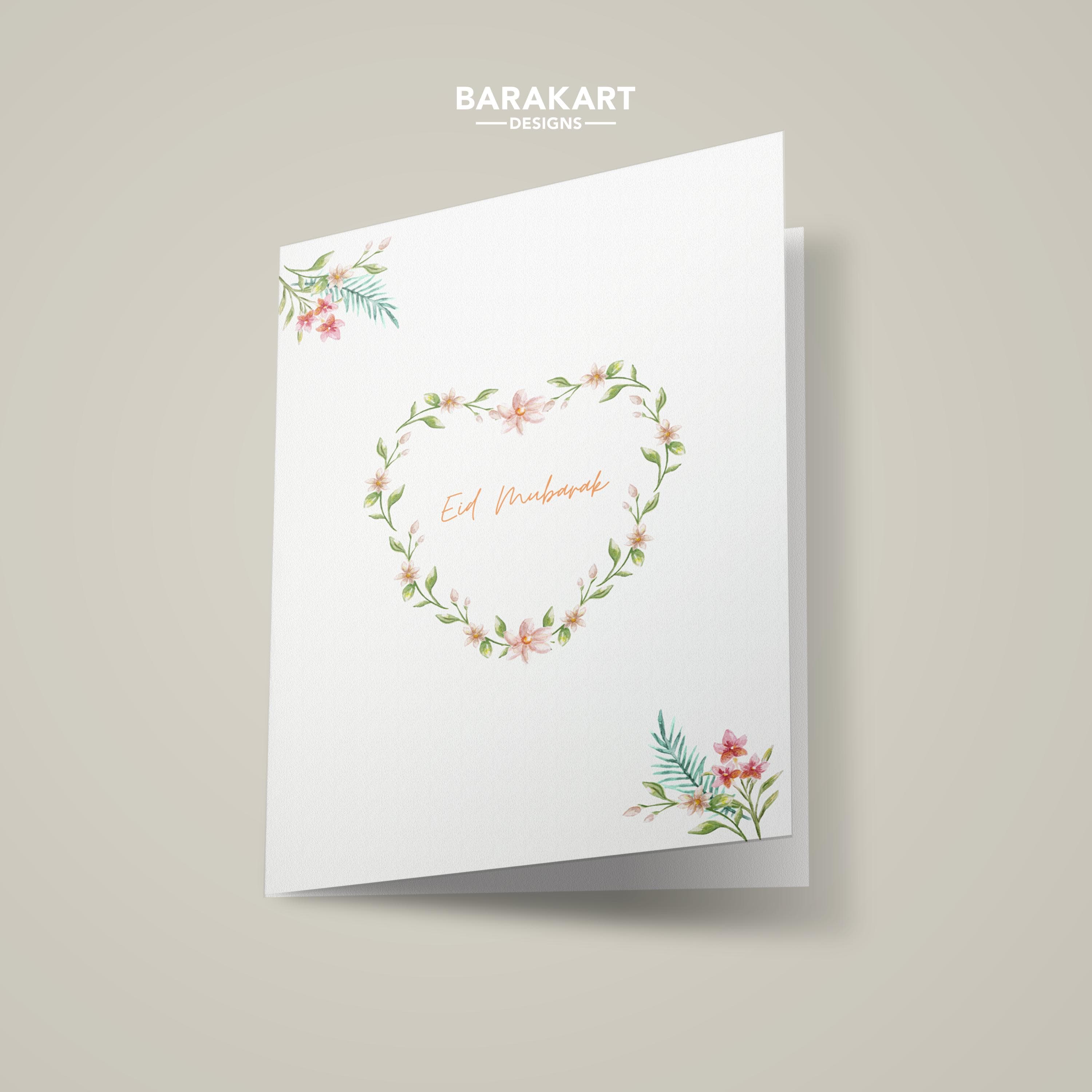 Eid Mubarak Cards | Flowers Minimalist Eid Card | Modern Eid Mubarak Greeting | Cute Islamic Celebration Card | Eid Gift