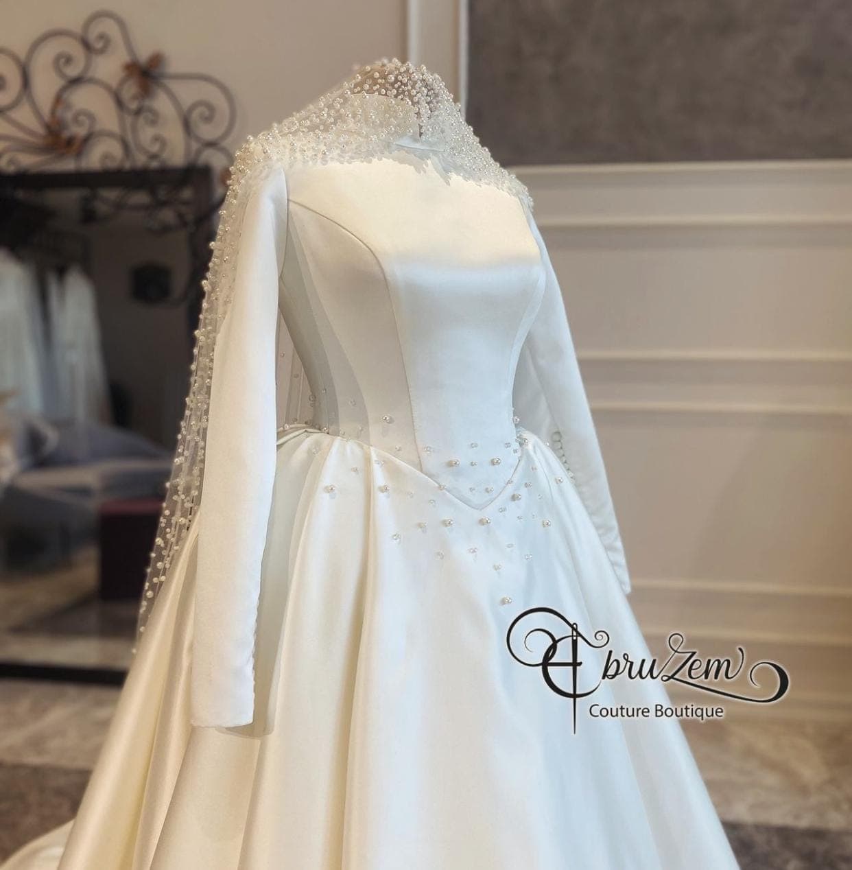 Satin Hijab Wedding Dress  Elegant Muslim Bridal Gown custom eedding Dress - image 3