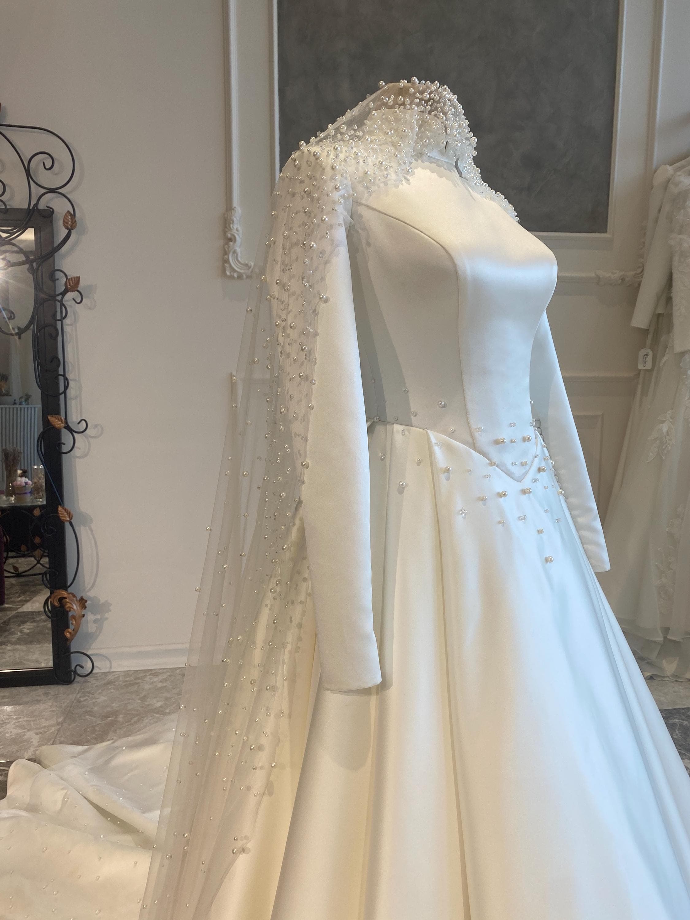 Satin Hijab Wedding Dress  Elegant Muslim Bridal Gown custom eedding Dress - image 5