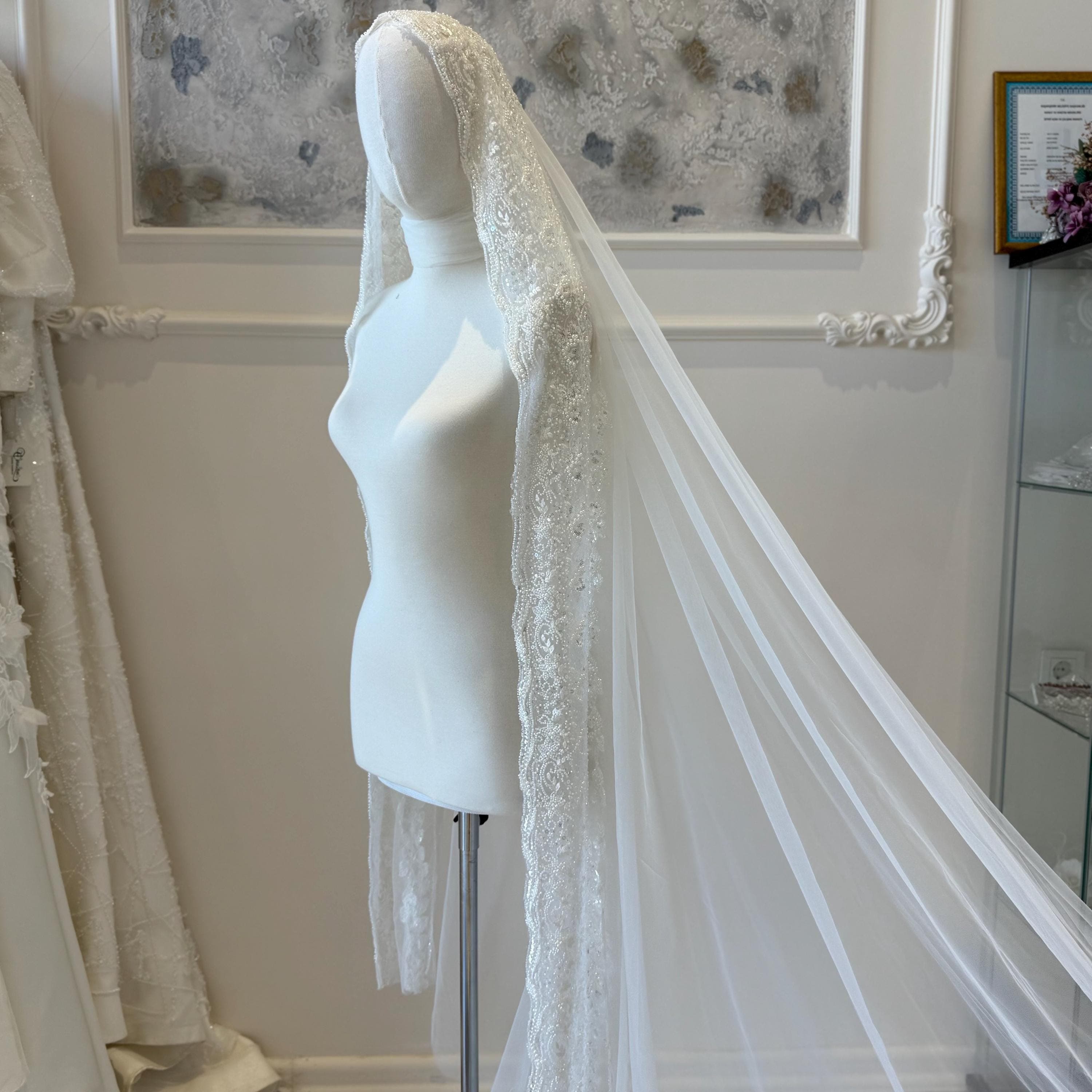 Luxury Beaded Lace Cathedral Veil - 3 Meter Custom Bridal Veil - image 5
