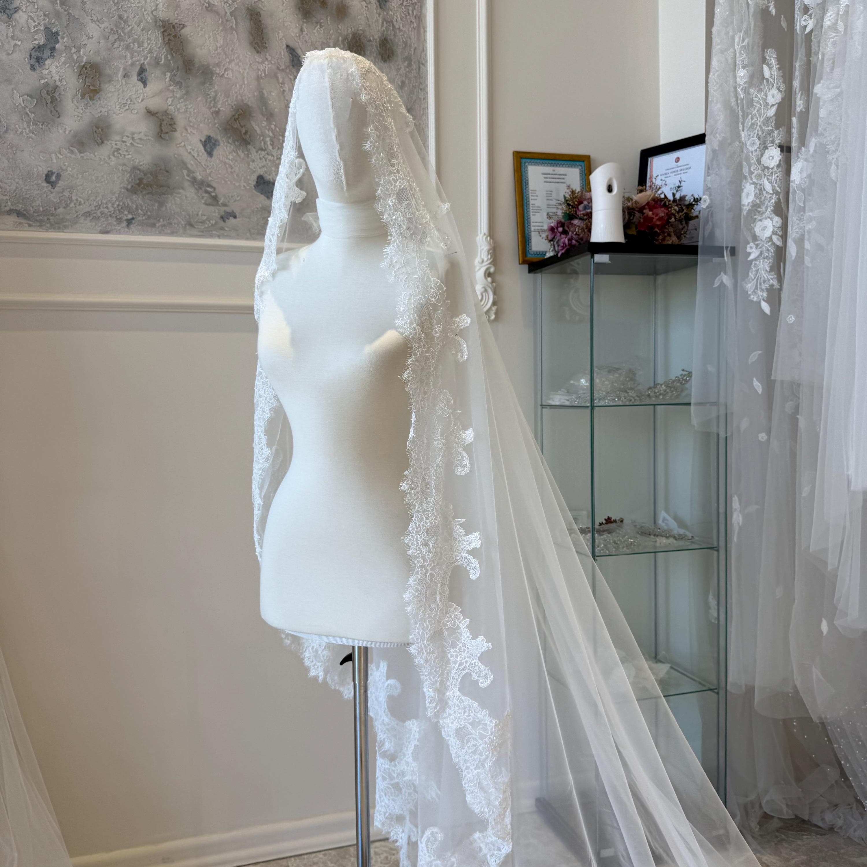 Lace Trim Tulle Bridal Veil | Elegant Long Wedding VeiL - image 4
