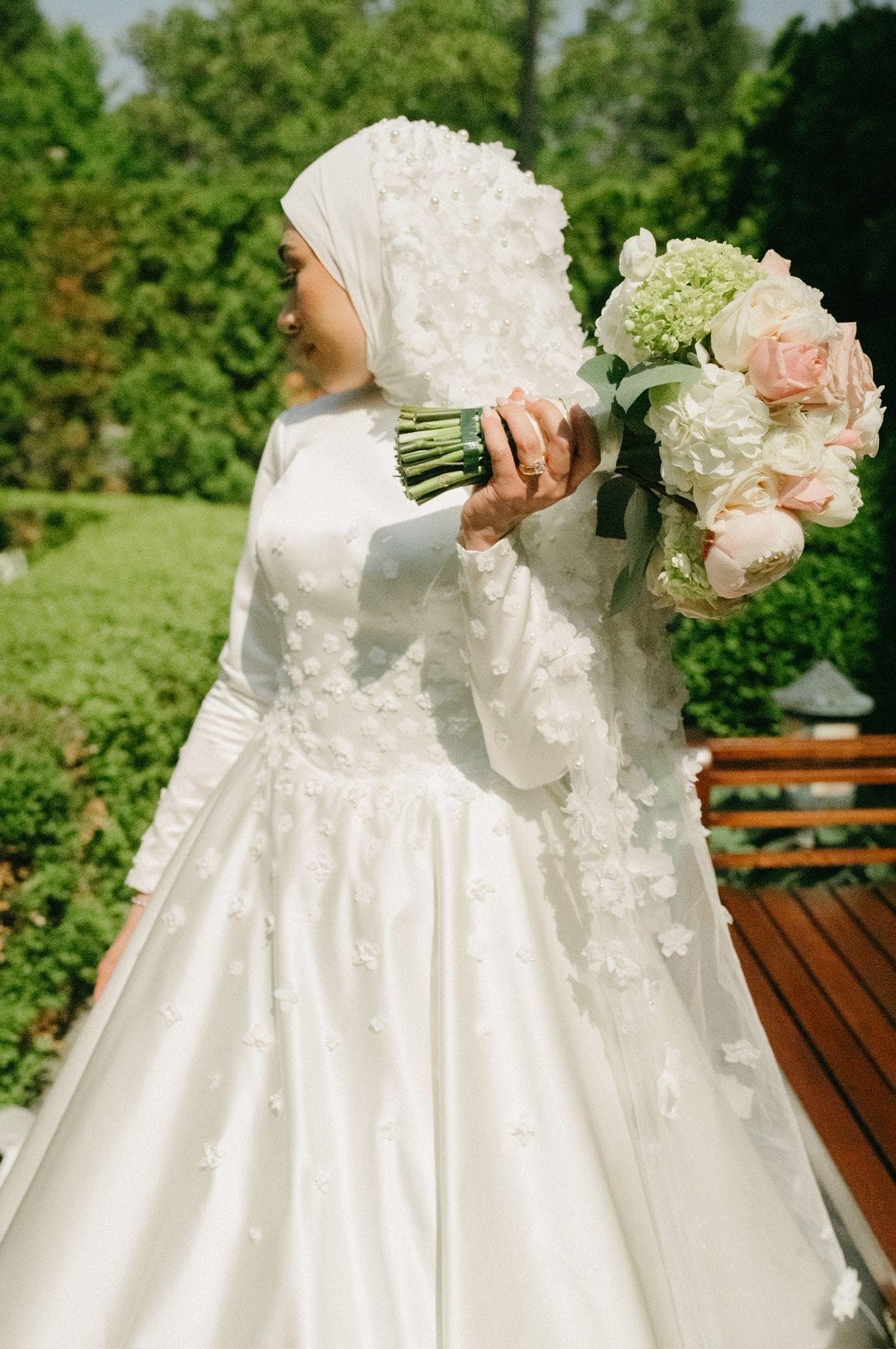 Luxury Lace Hijab Wedding Dress Modest Satin Muslim Bridal Gown - image 5