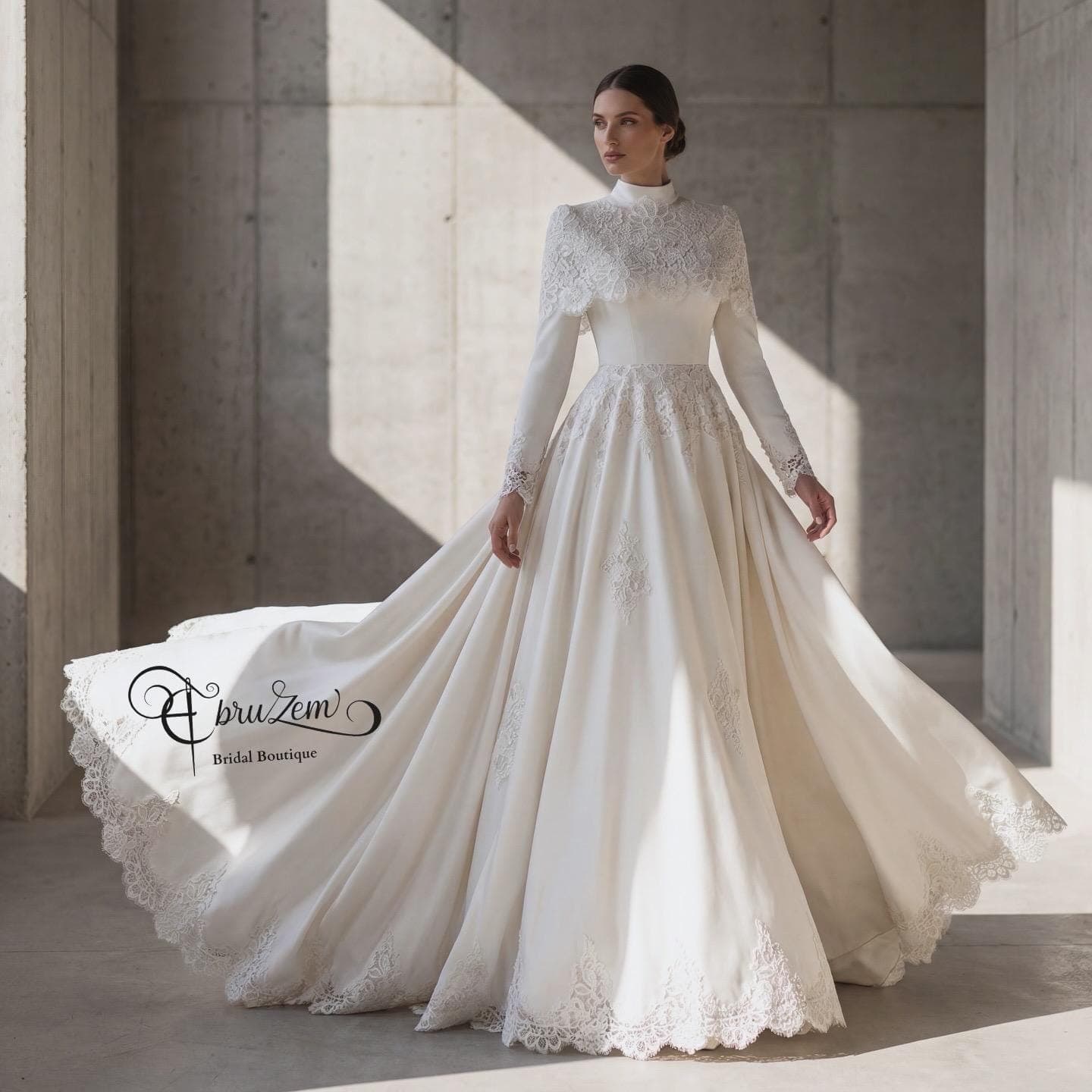 French Lace Modest Wedding Dress – Long Sleeve Elegant Bridal Gown