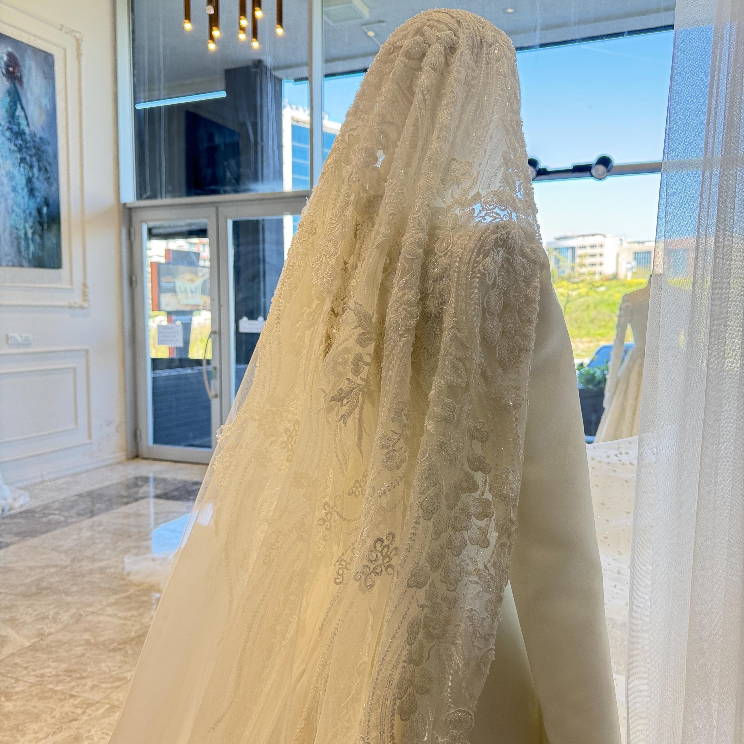 Romantic Cathedral Length Bridal Veil – Floral Lace Edge Tulle Wedding Veil