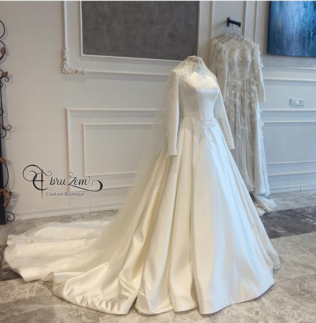 Satin Hijab Wedding Dress  Elegant Muslim Bridal Gown custom eedding Dress - image 4
