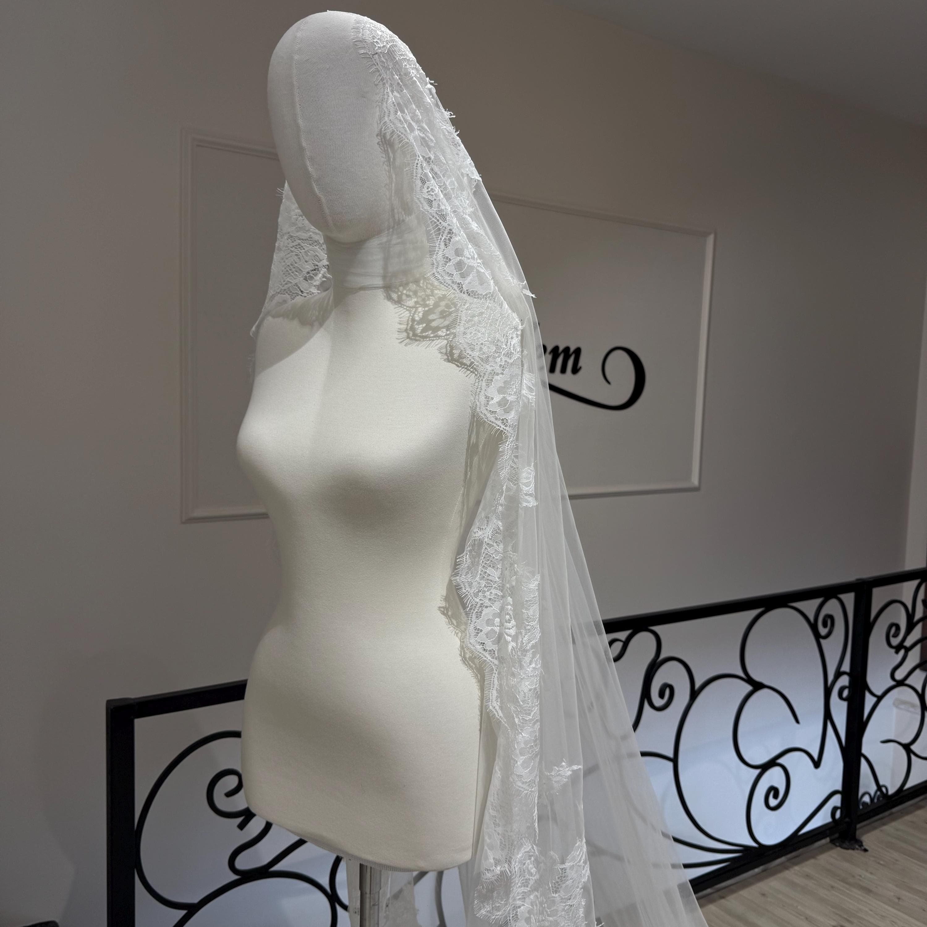 Cathedral Length Lace Bridal Veil – Silk Tulle, 3 Meter bride veils - image 5