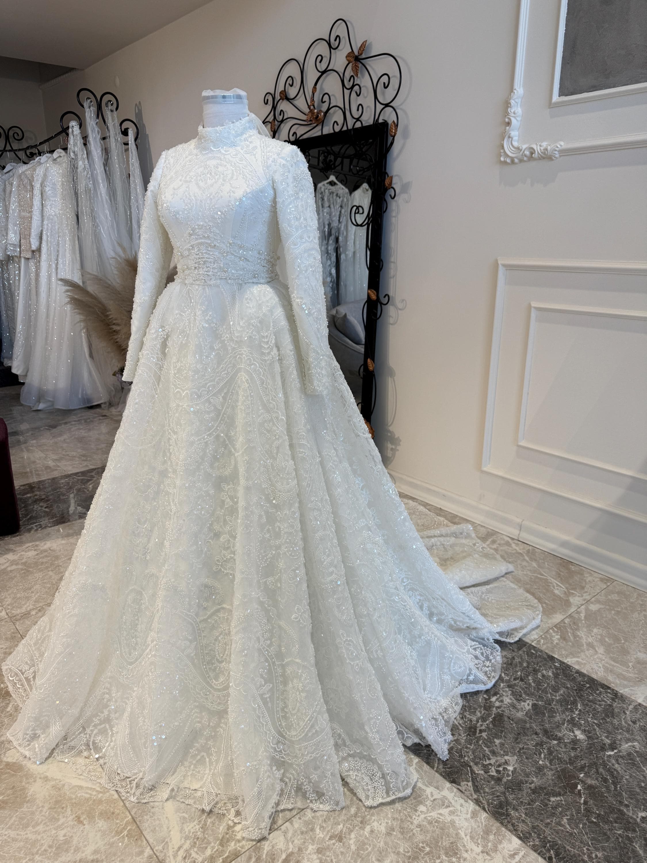 Lace Hijab Wedding Dress: A-Line, Long Sleeve - image 3