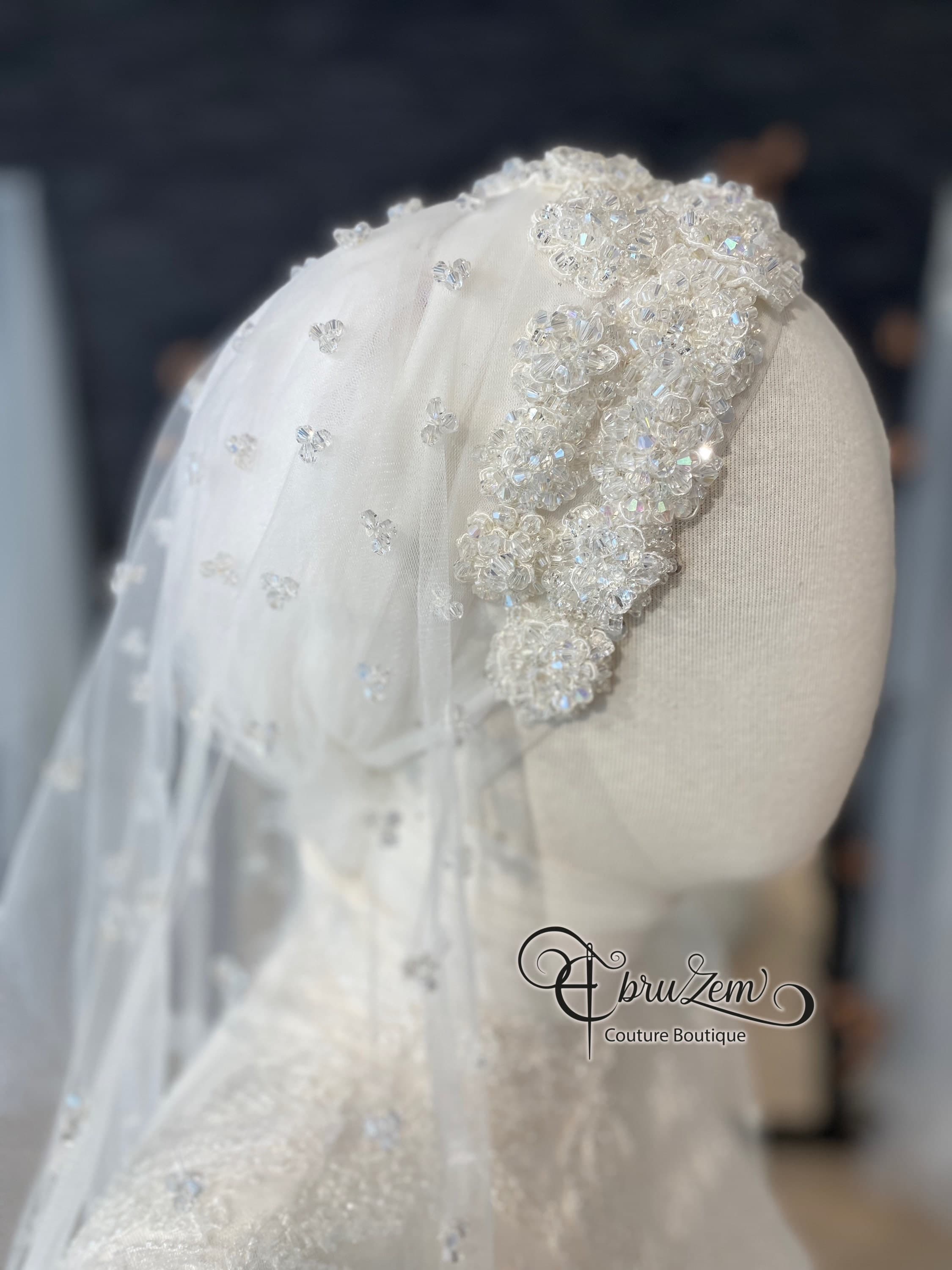 Custom Glitter Tulle Bridal Veil – One-Tier Modest Wedding Veil for Hijab Brides - image 5