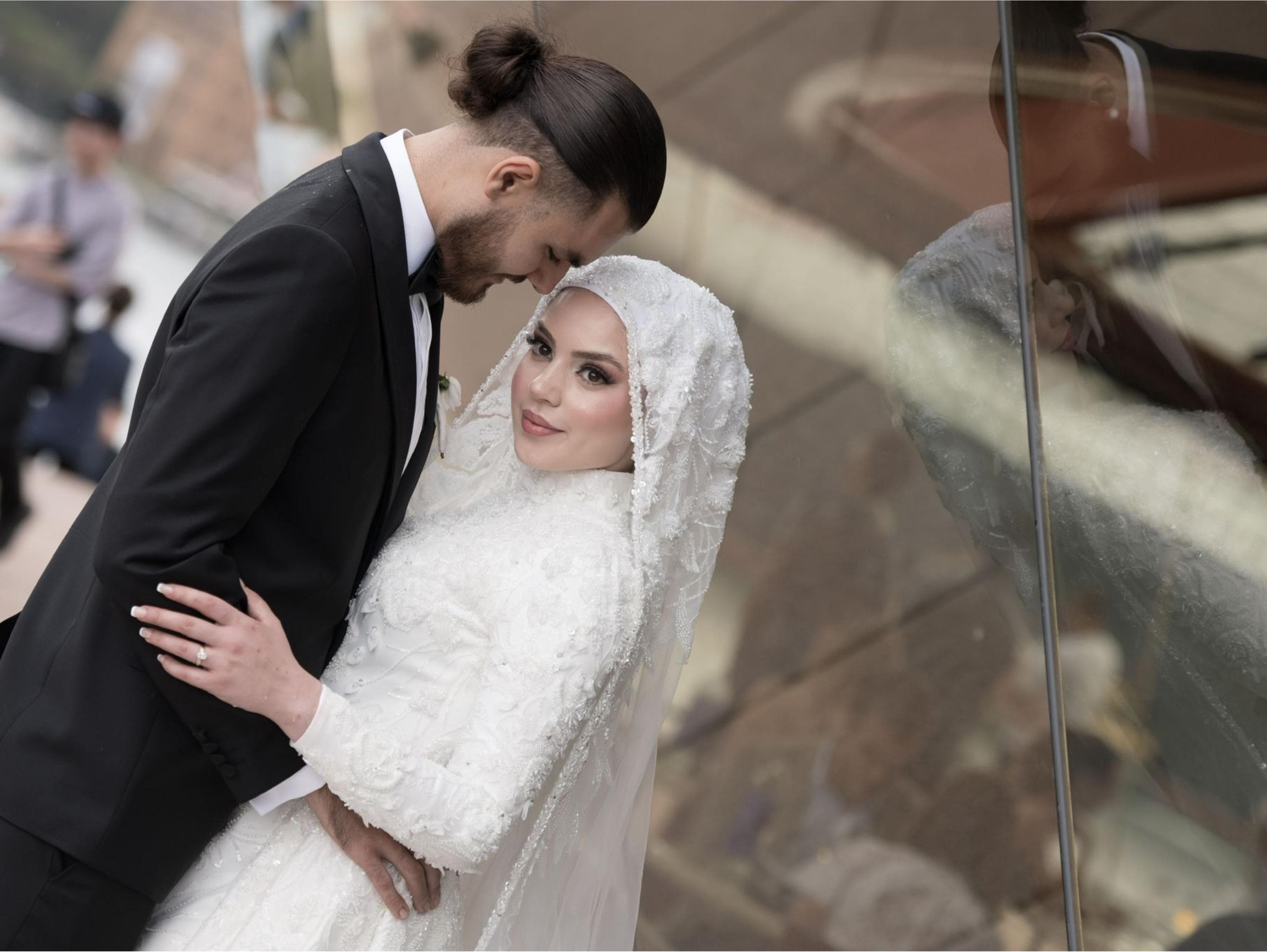 Luxury Beaded Lace Hijab Wedding Dress with Train – Custom Modest Muslim Bridal Gown - image 5