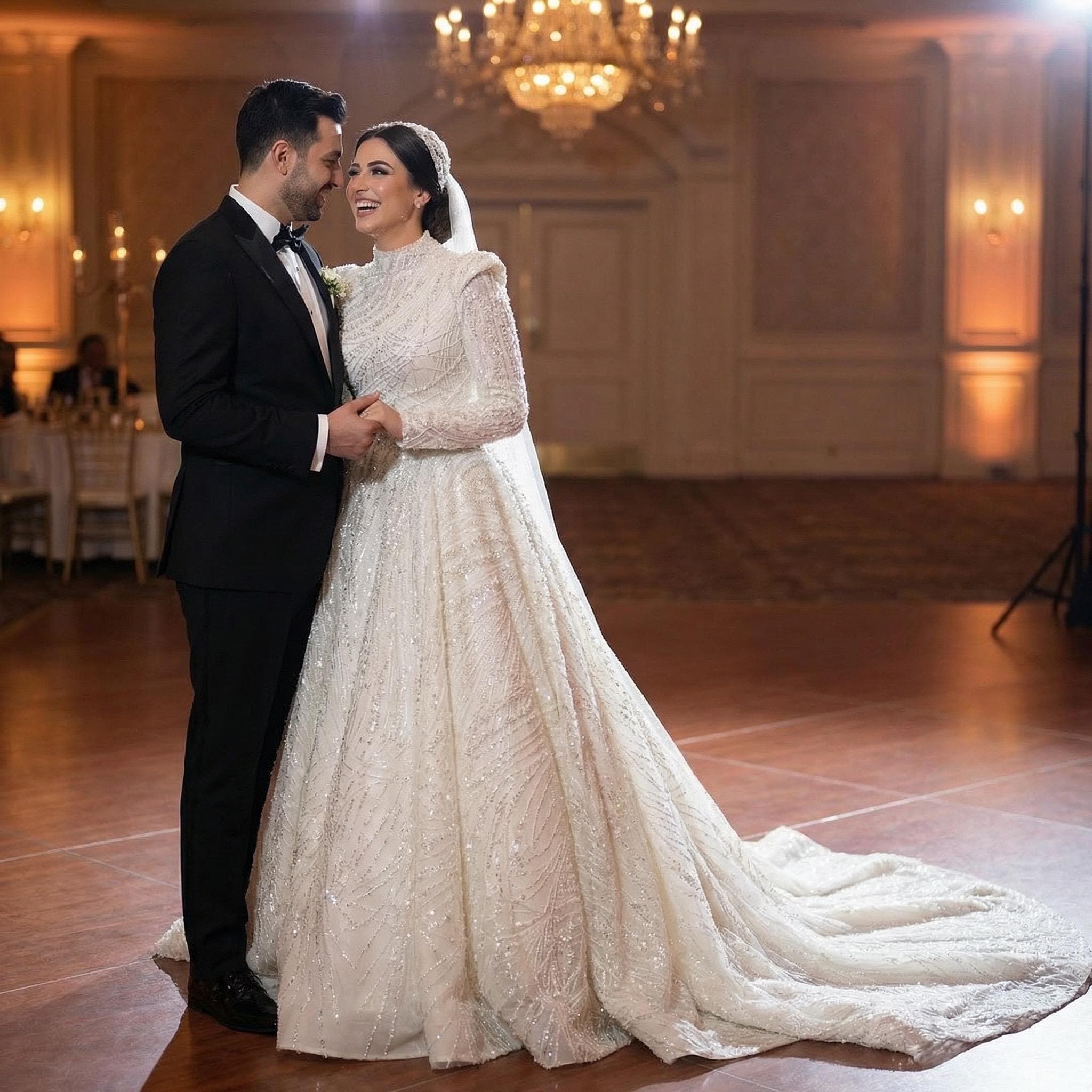 Handcrafted Beaded Hijab Wedding Dress – Long Sleeve Modest Couture Bridal Gown - image 3