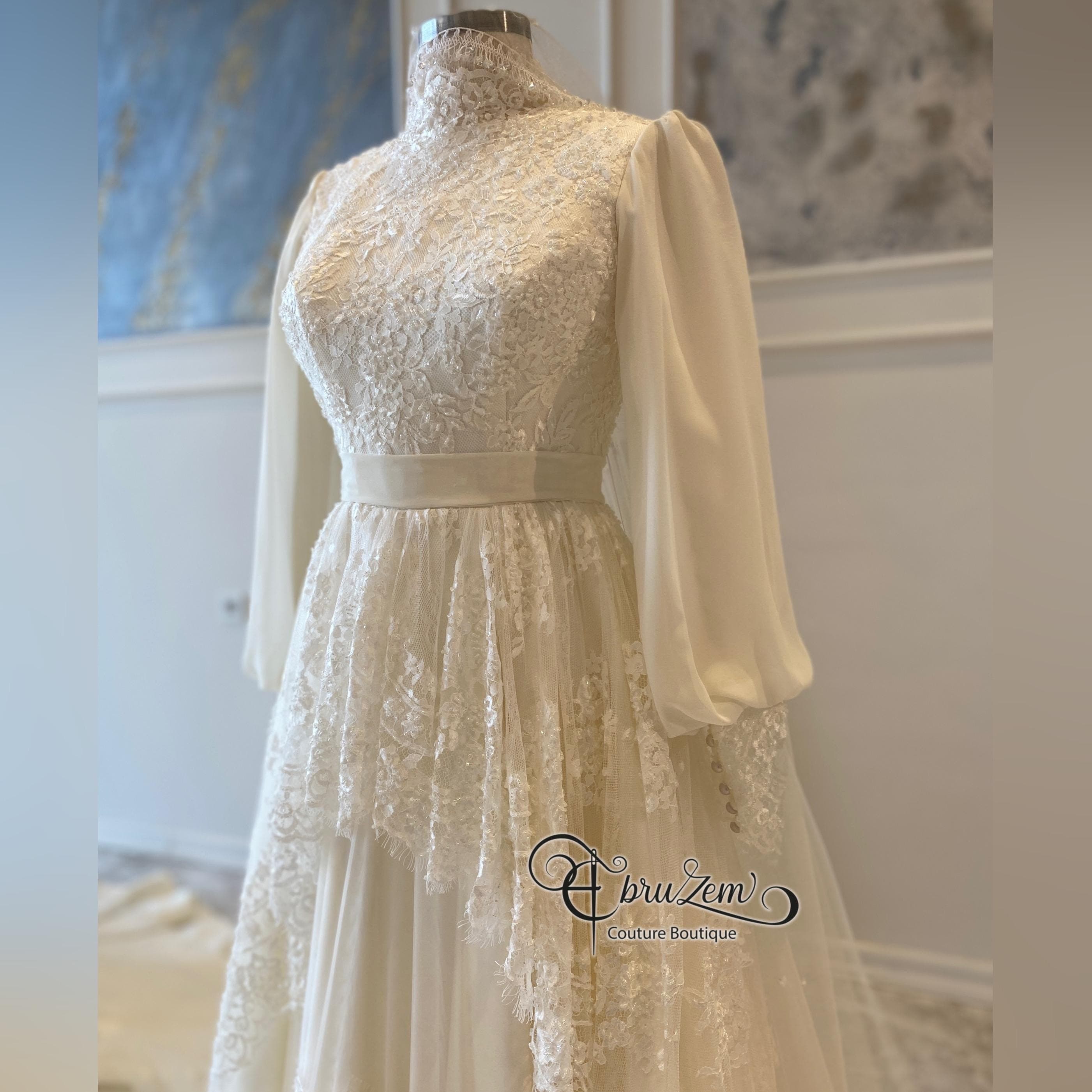 Modest Hijab Wedding Dress – Lace Gown with Long Sleeves & Train - image 5