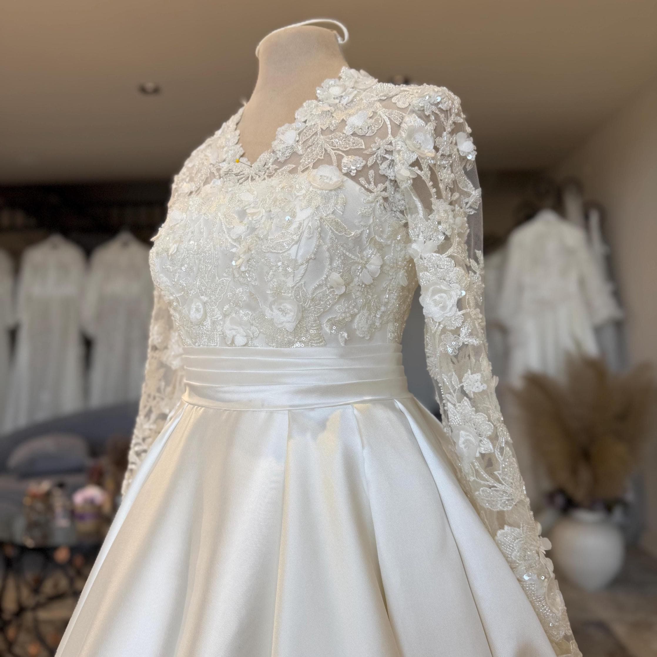 Islamic Wedding Dress in Silk with Embroidered Lace – Modest Hijab Bridal Gown - image 3