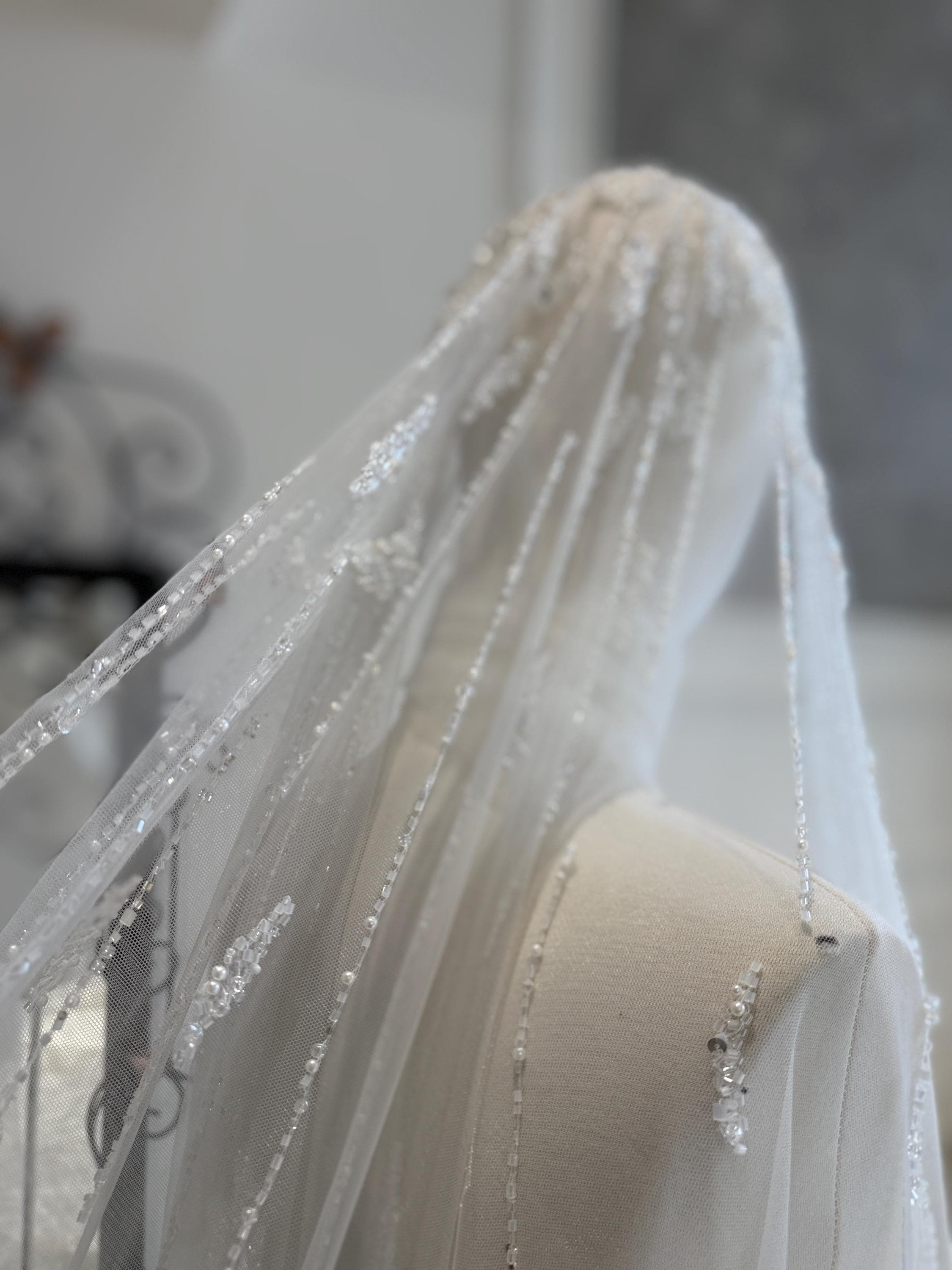Handmade Embroidered Lace Bridal Veil – Long Tulle Wedding Veil - image 5