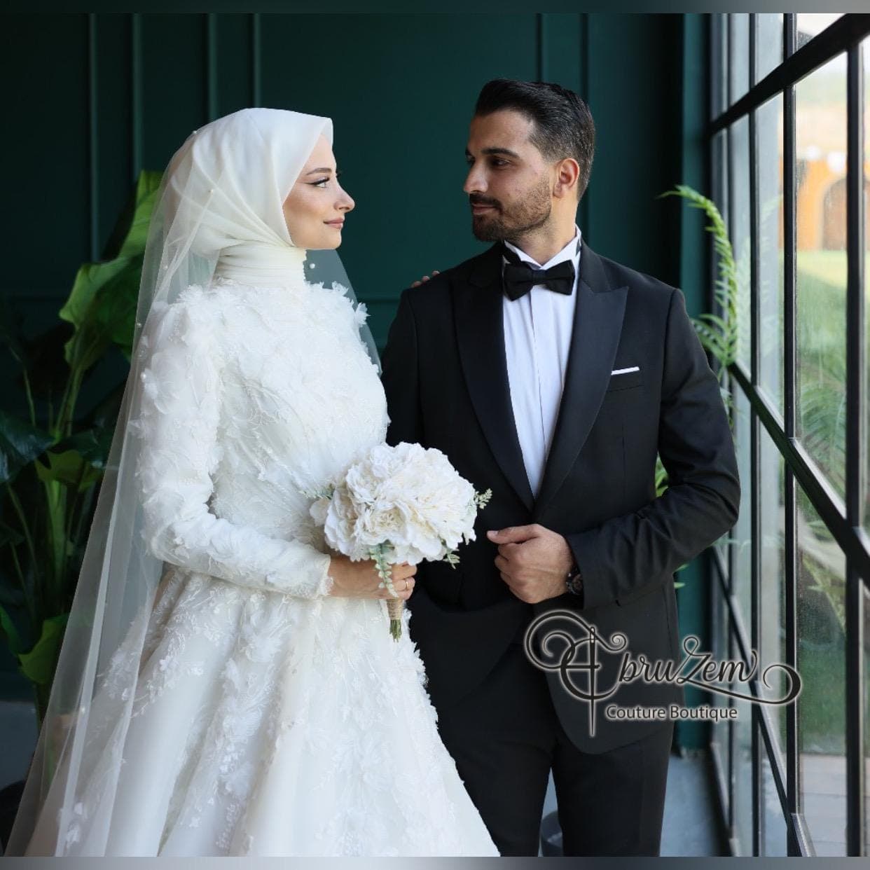 Muslimah Bride Dress, A-Line Hijab Wedding Dress with 3D Floral Lace  Modest Long Sleeve - image 2