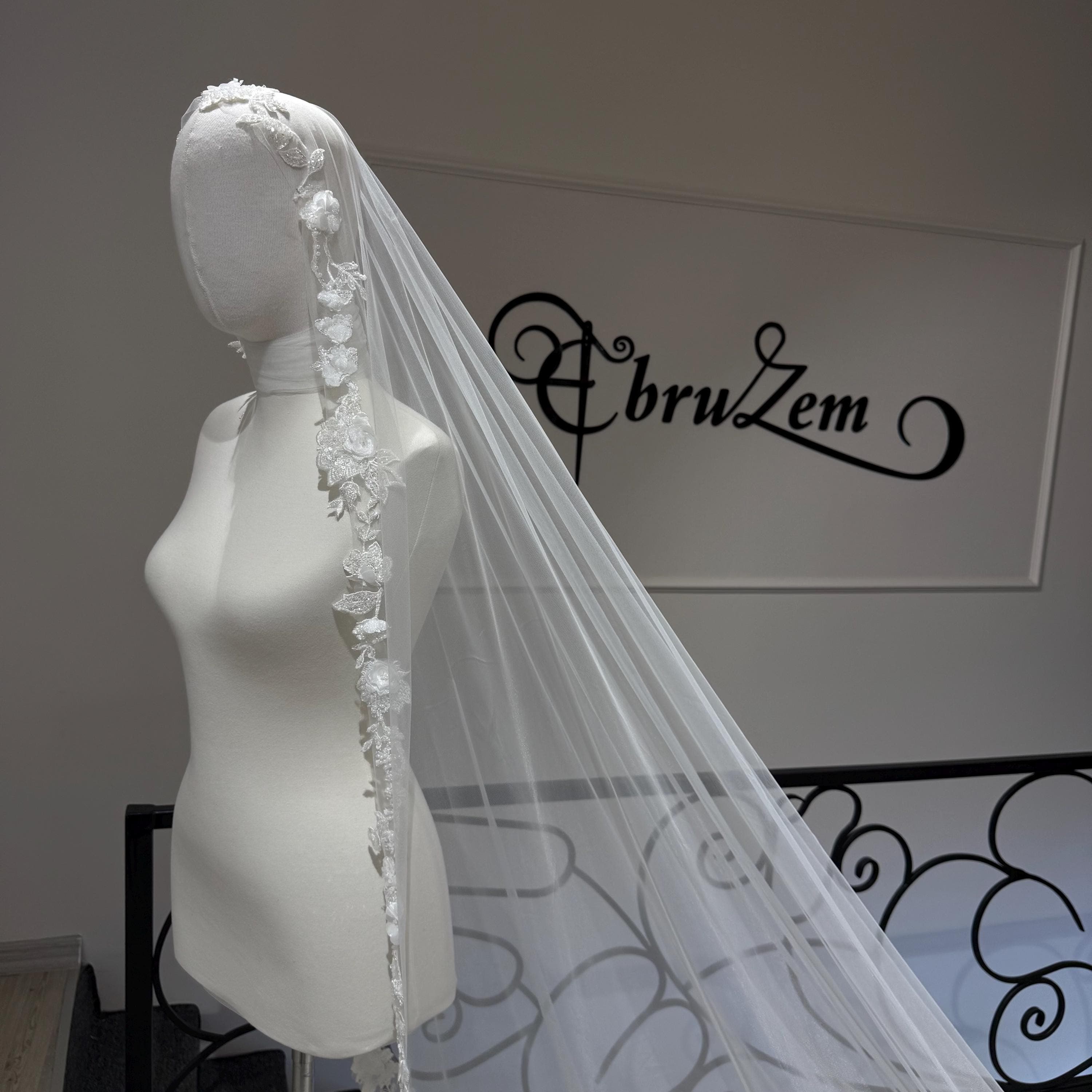 Wedding Tulle Veil for Modest & Hijab Brides | Elegant Long Lace Veil - image 3