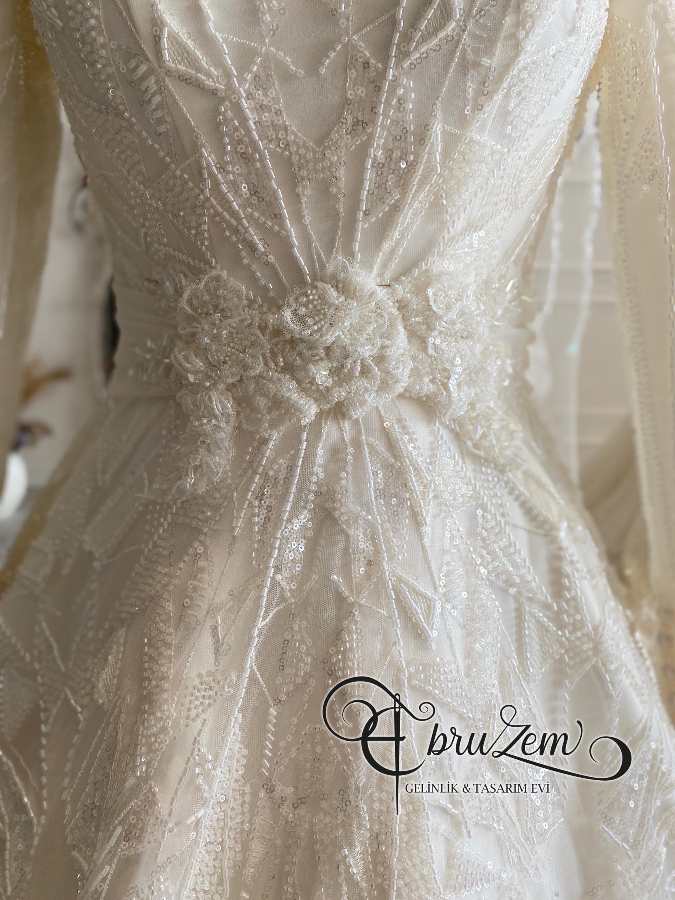 Custom Hijab Wedding Dress with Beaded Lace – Modest Long Sleeve A-Line Bridal Gown - image 5