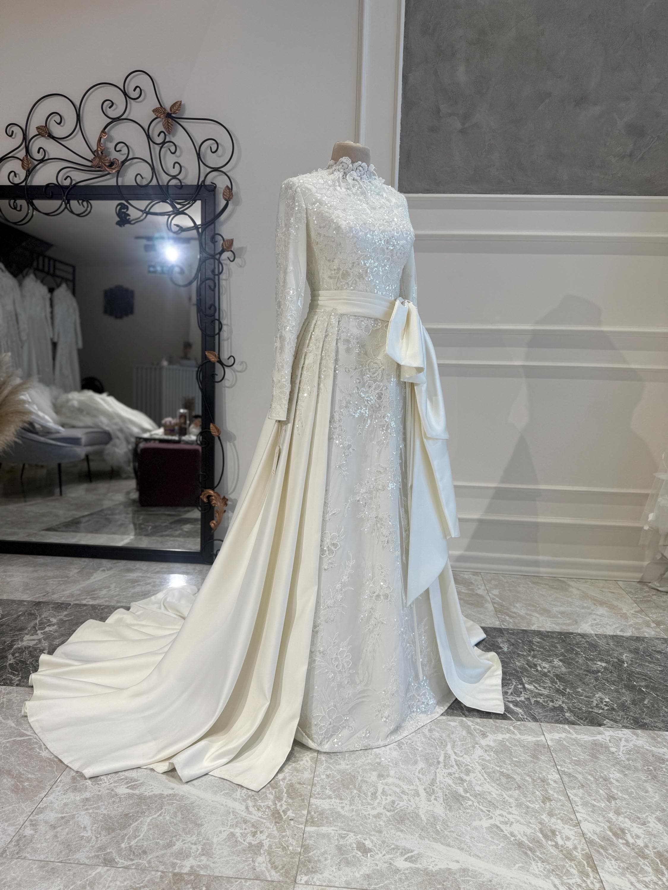Lace Detailed Modest Wedding Dress