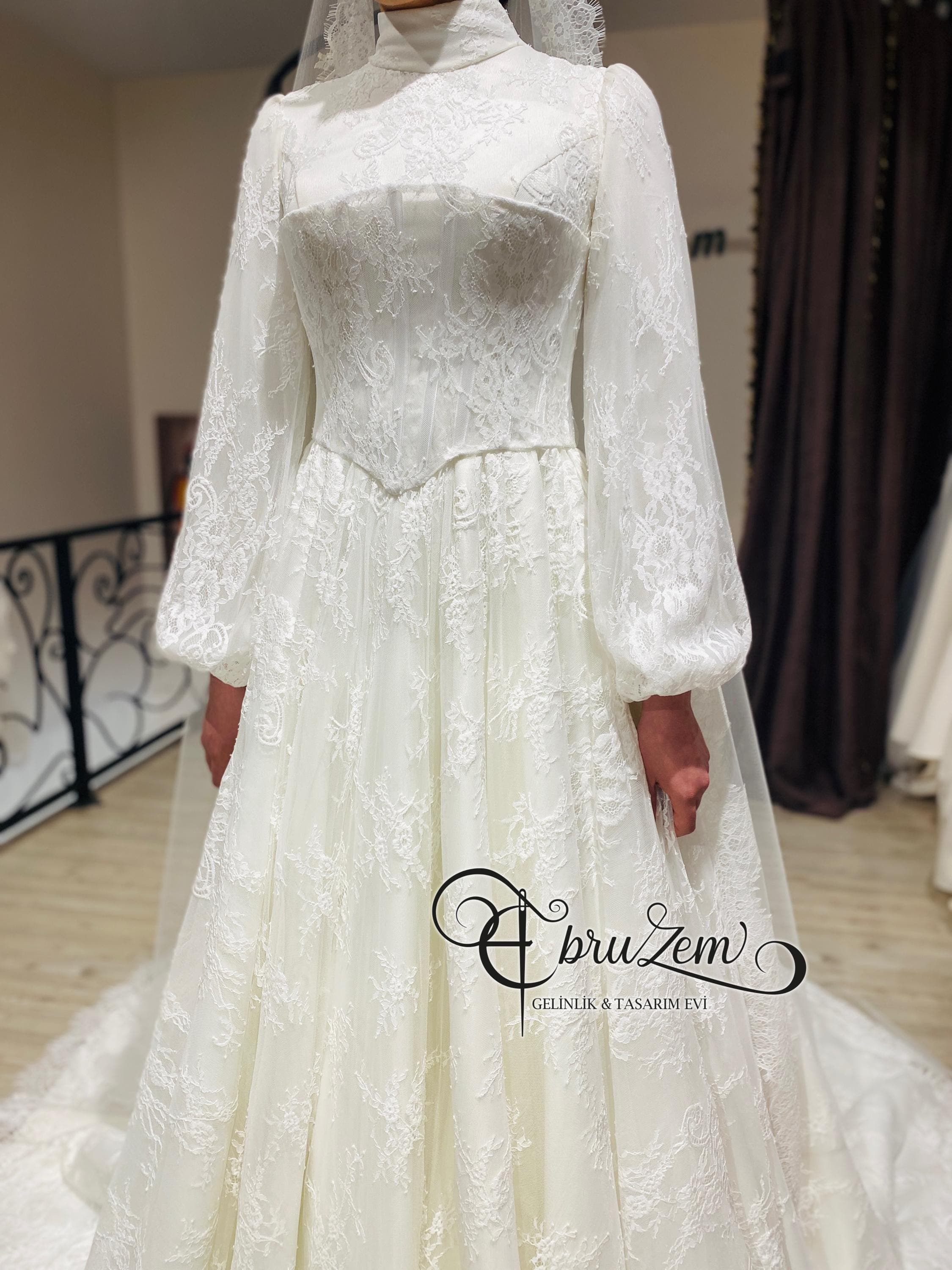 Lace Corset Wedding Dress – Sculpted A-Line Bridal Gown with Long Sleeves - image 5