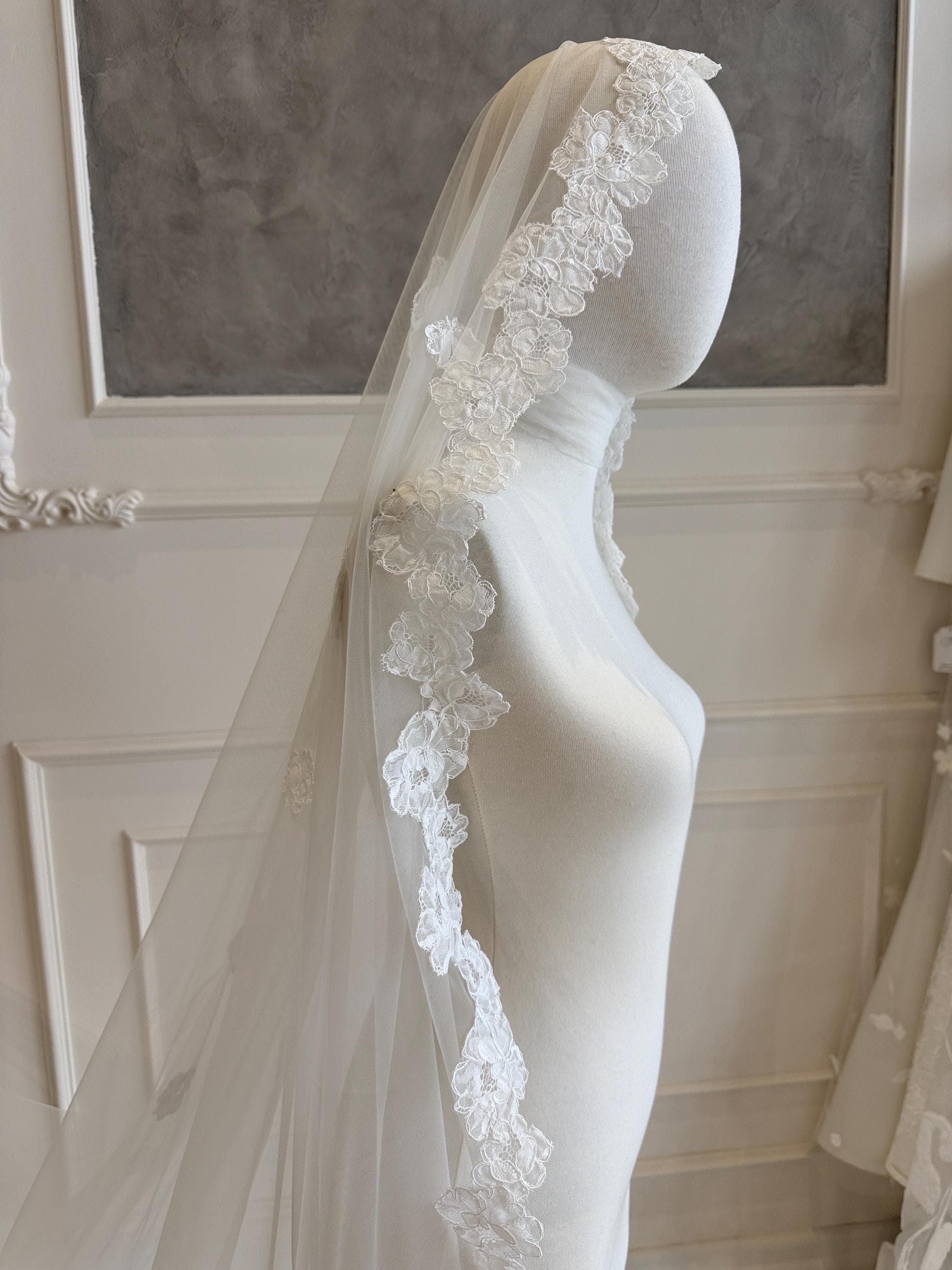 Cathedral Wedding Veil with French Lace Edge – 300cm Handmade Bridal Veil - image 3