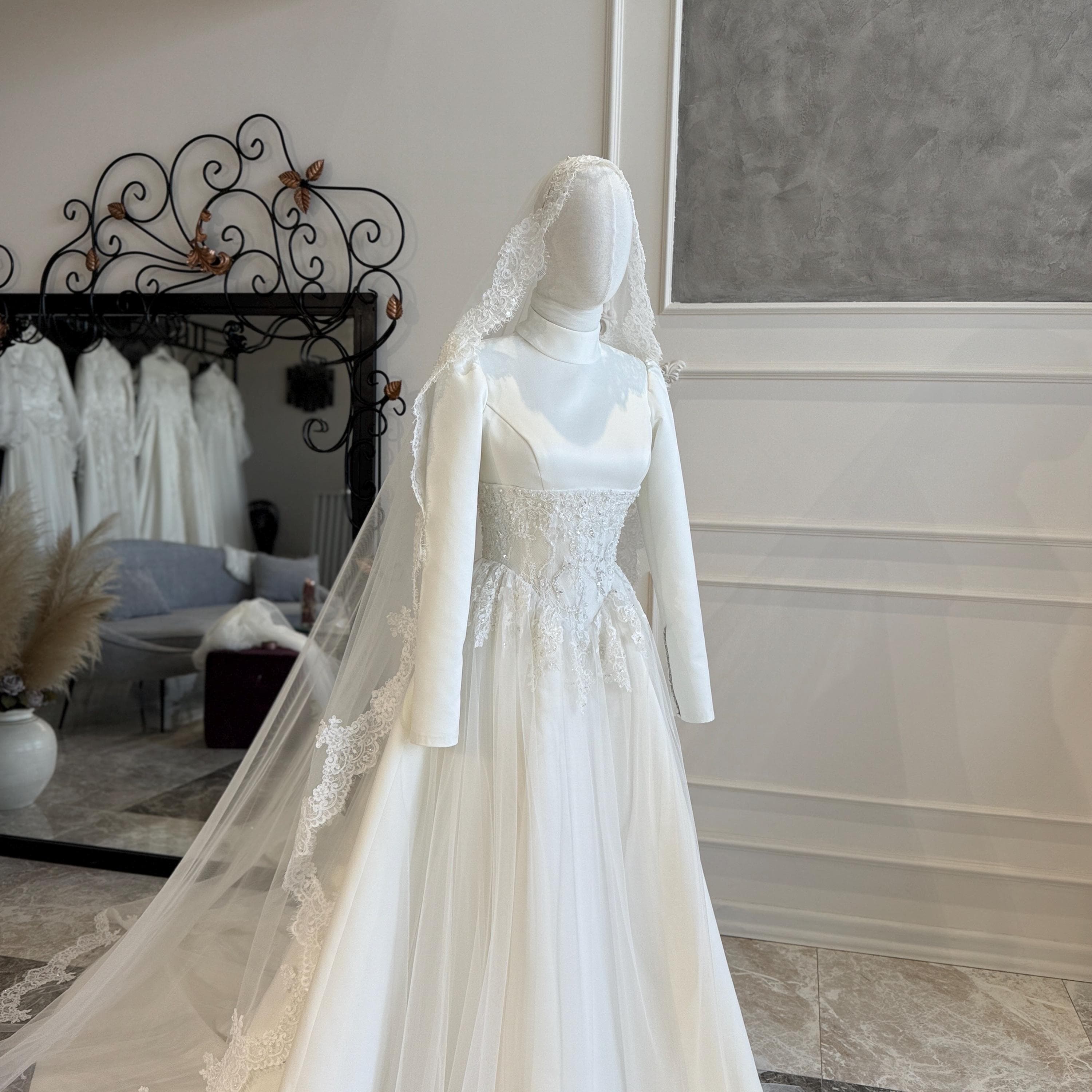 Satin Hijab Wedding Dress – Minimalist A-Line Modest Bridal Gown, Detachable Corset - image 5