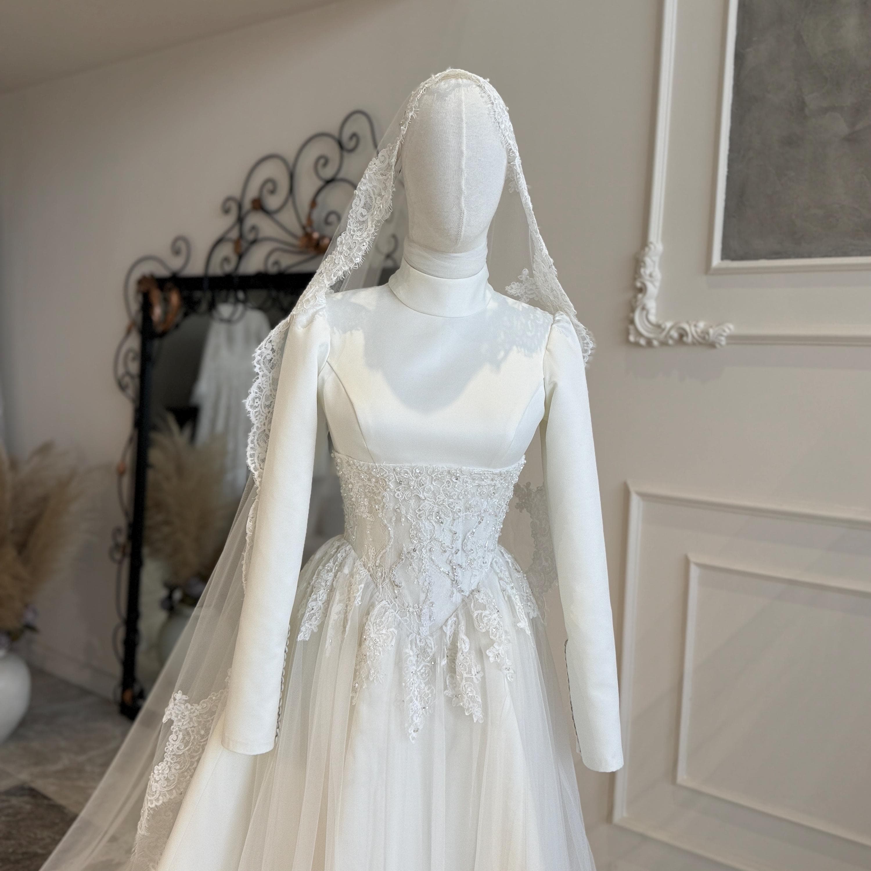 Satin Hijab Wedding Dress – Minimalist A-Line Modest Bridal Gown, Detachable Corset - image 3