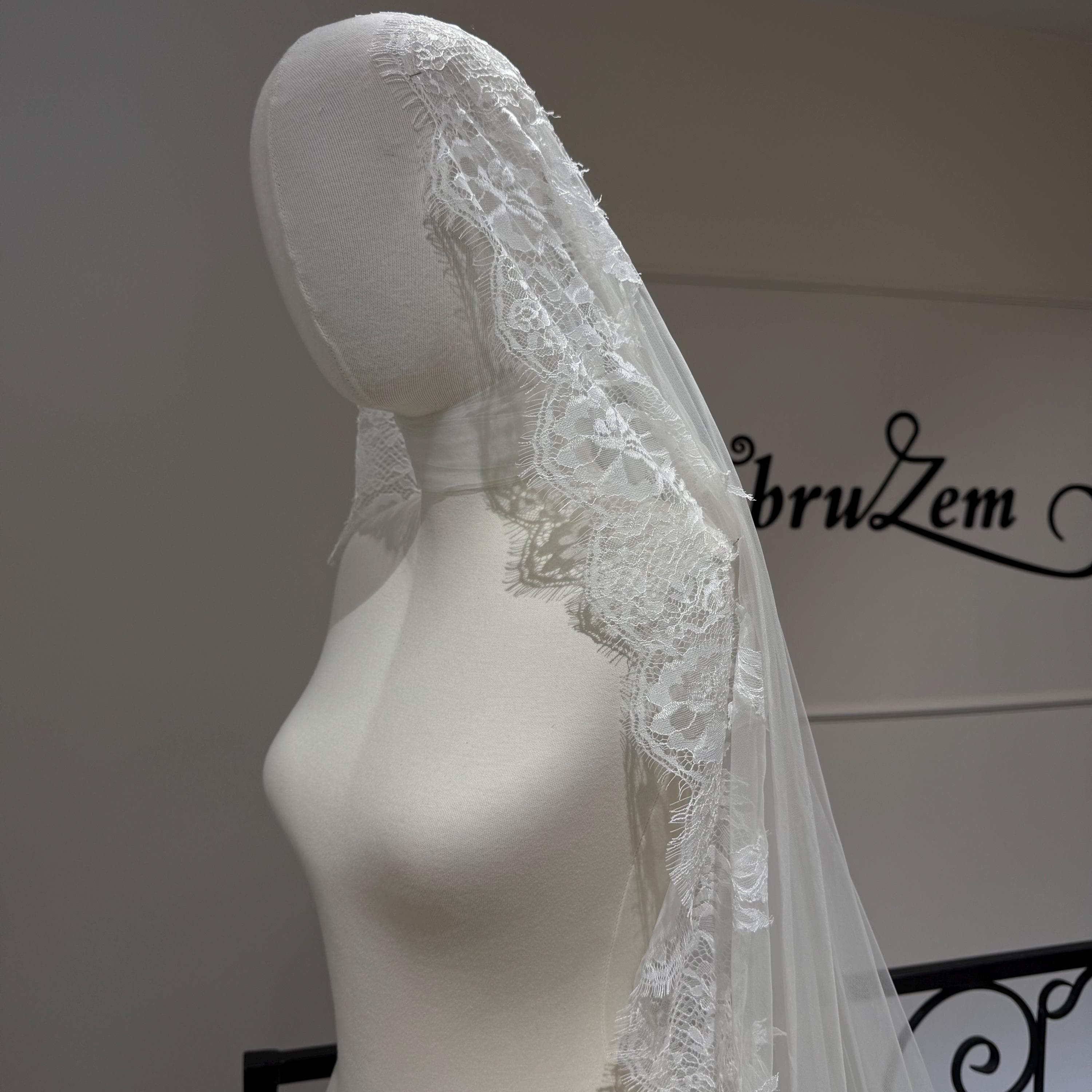 Cathedral Length Lace Bridal Veil – Silk Tulle, 3 Meter bride veils - image 4