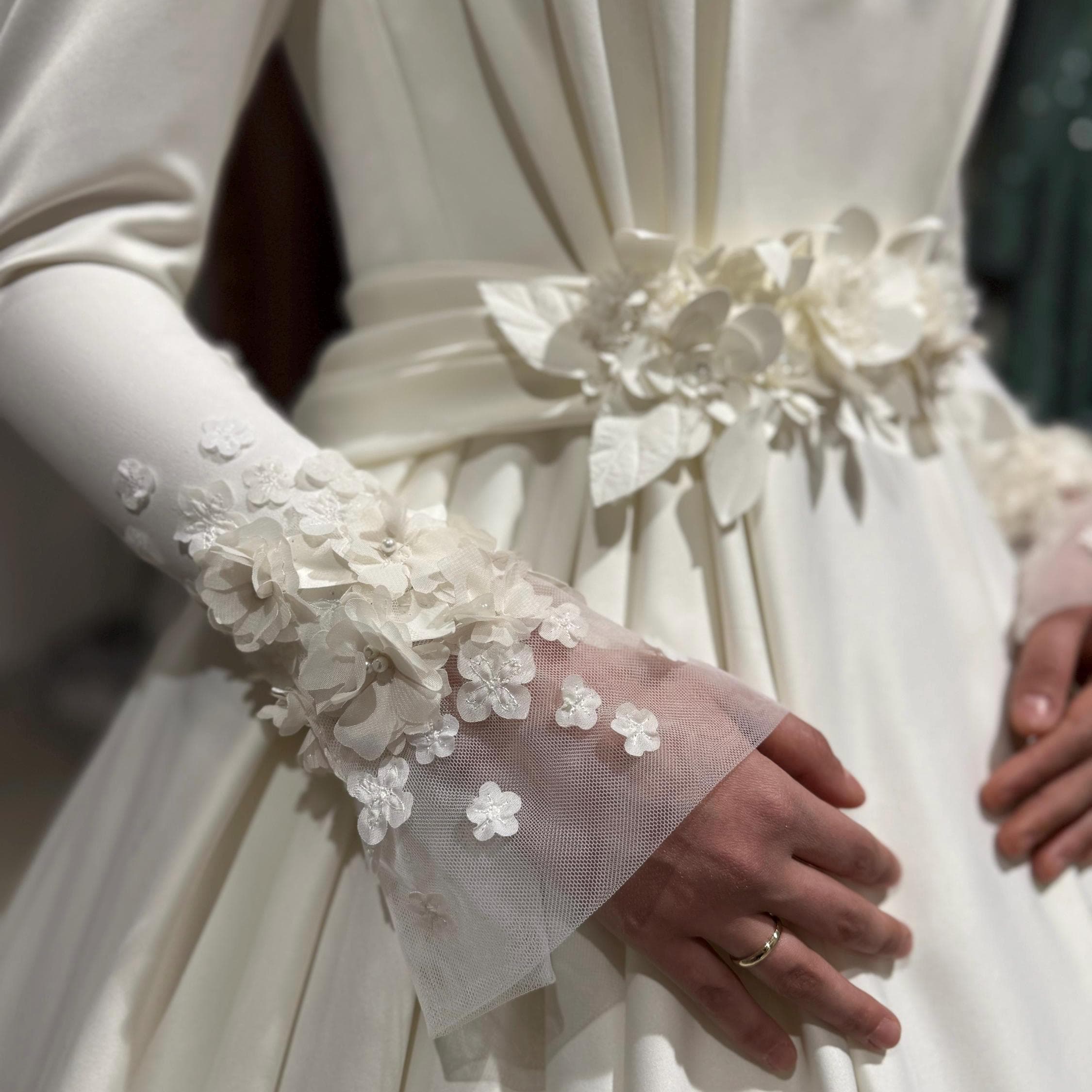 Modern Hijab Wedding Dress Long Sleeve Bridal Gown - image 3