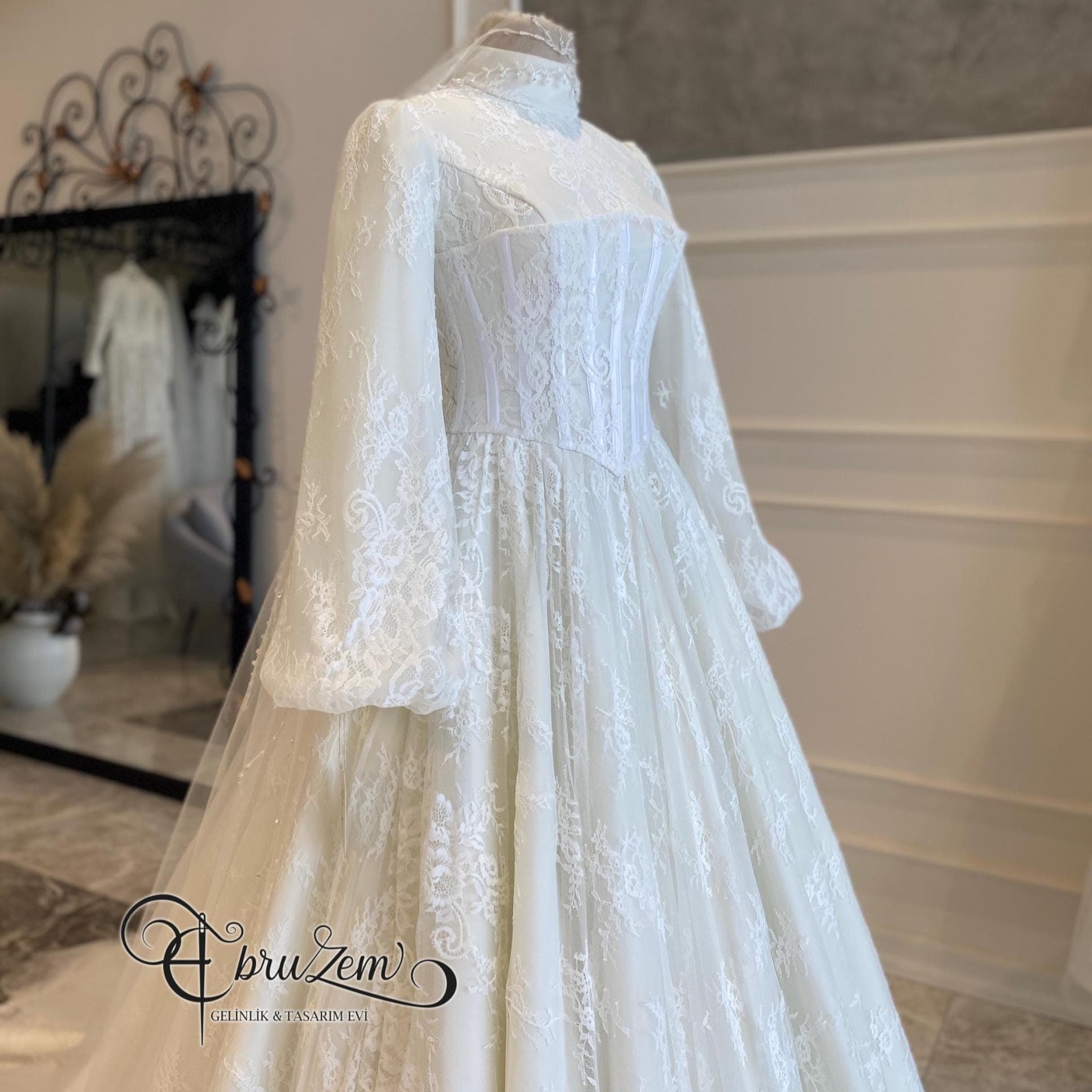 Lace Corset Wedding Dress – Sculpted A-Line Bridal Gown with Long Sleeves - image 4