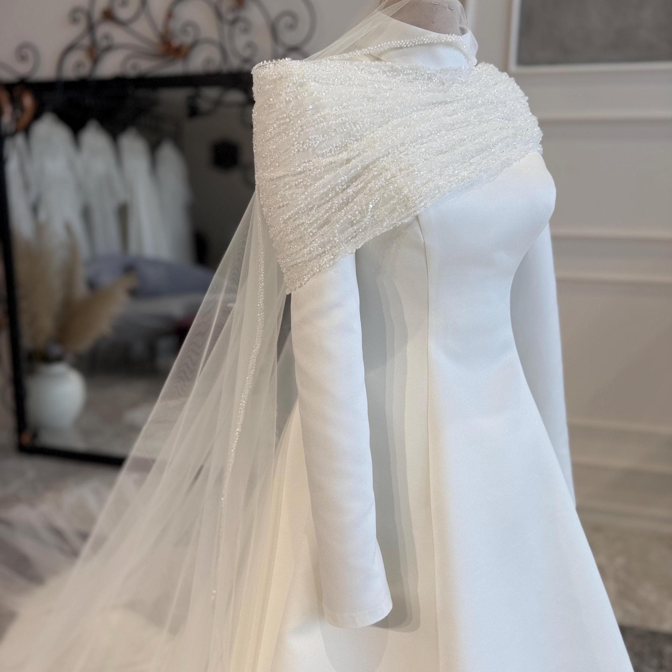 Muslimah Bride Dress, Custom Satin Hijab Wedding Dress,  Elegant Bridal Gown
