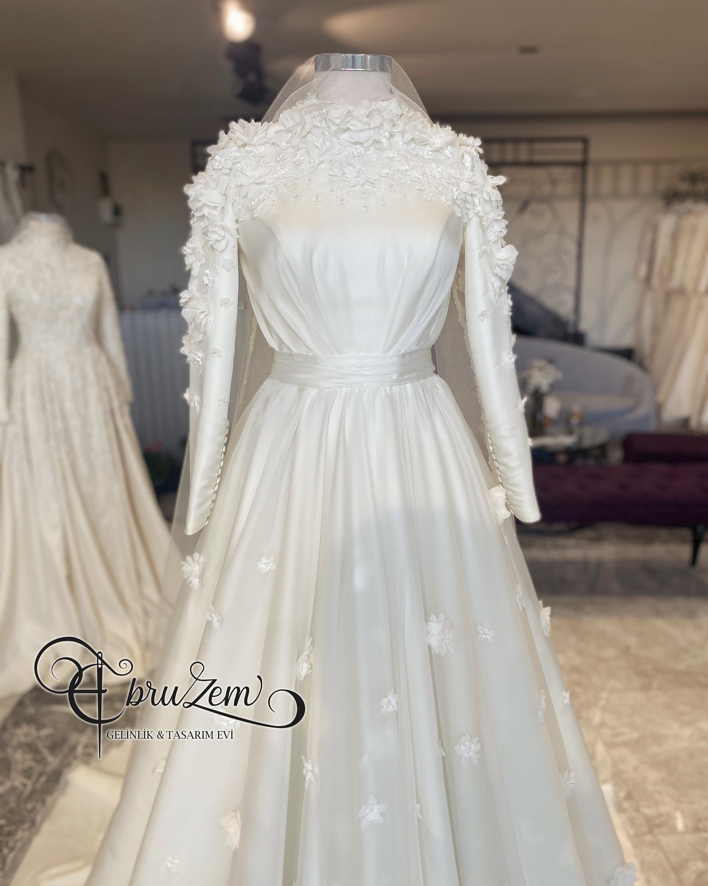muslim Wedding Dress – Handcrafted Beaded Lace A-Line Bridal Gown, Long Sleeve Hwedding dress - image 3