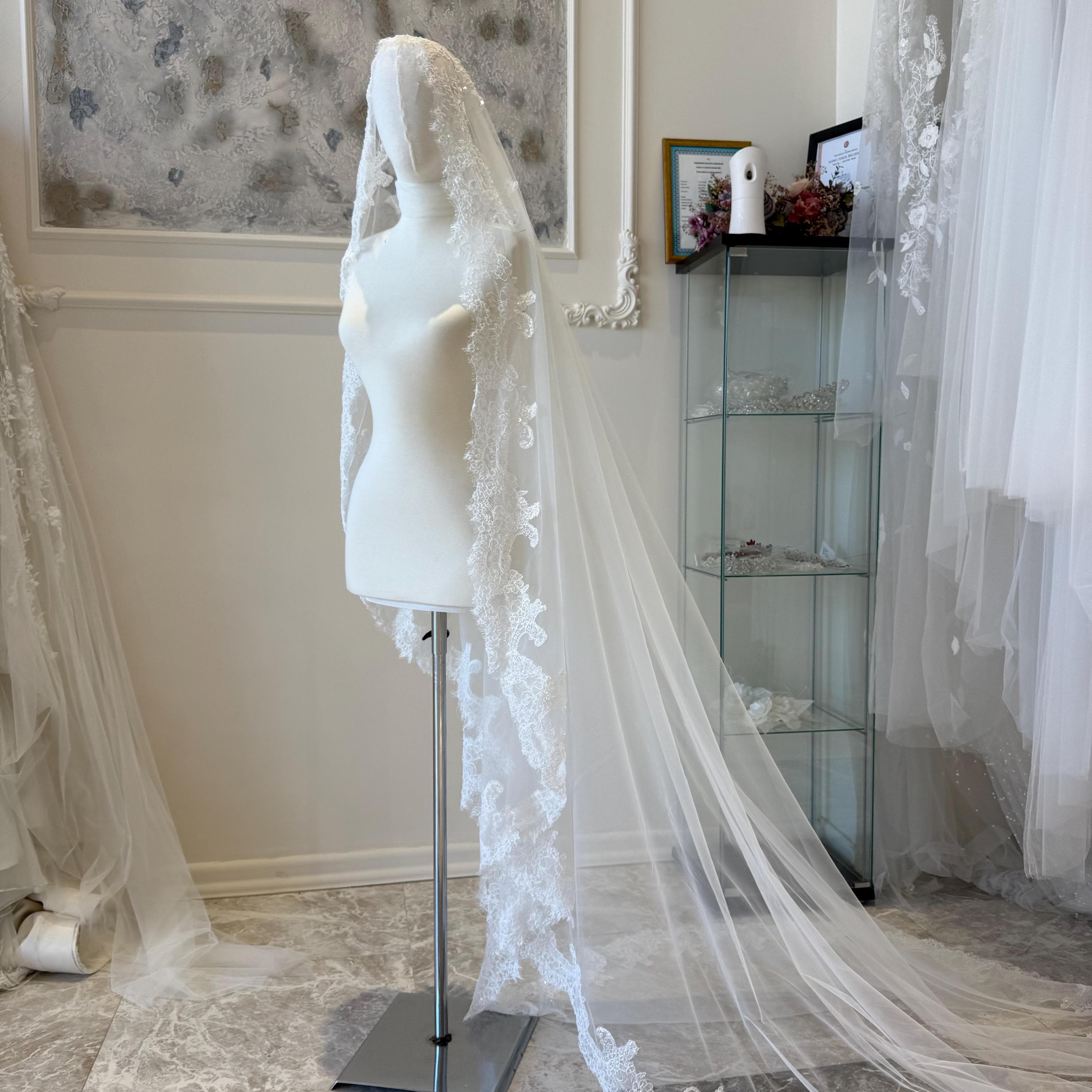 Lace Trim Tulle Bridal Veil | Elegant Long Wedding VeiL - image 3