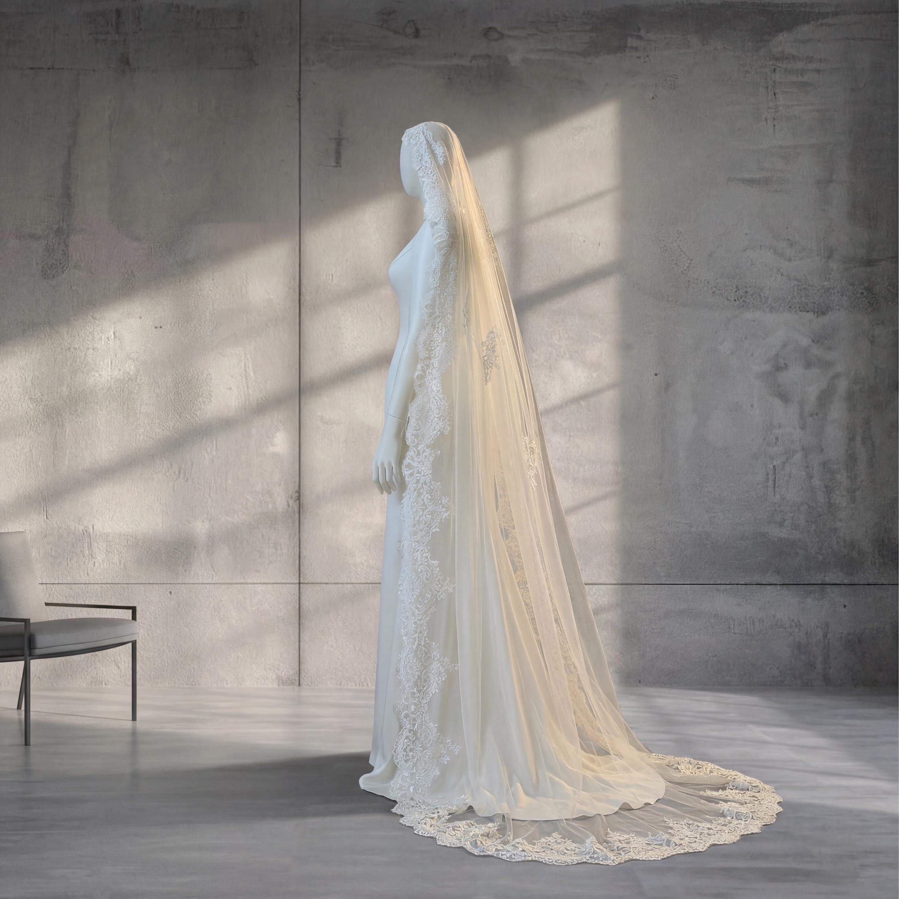French Lace Cathedral Veil – Handcut Openwork Bridal Wedding Veil - image 5