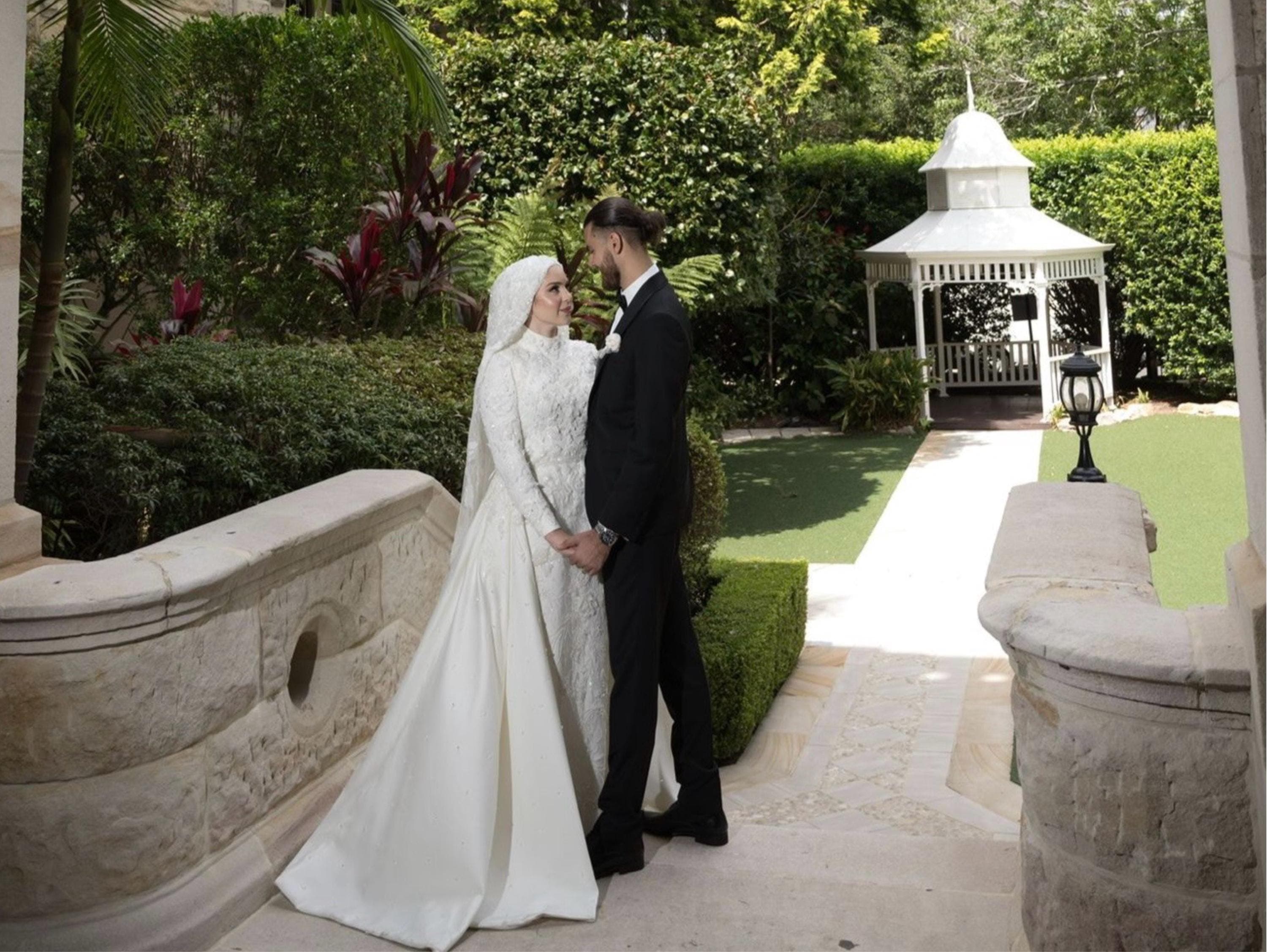 Luxury Beaded Lace Hijab Wedding Dress with Train – Custom Modest Muslim Bridal Gown - image 4